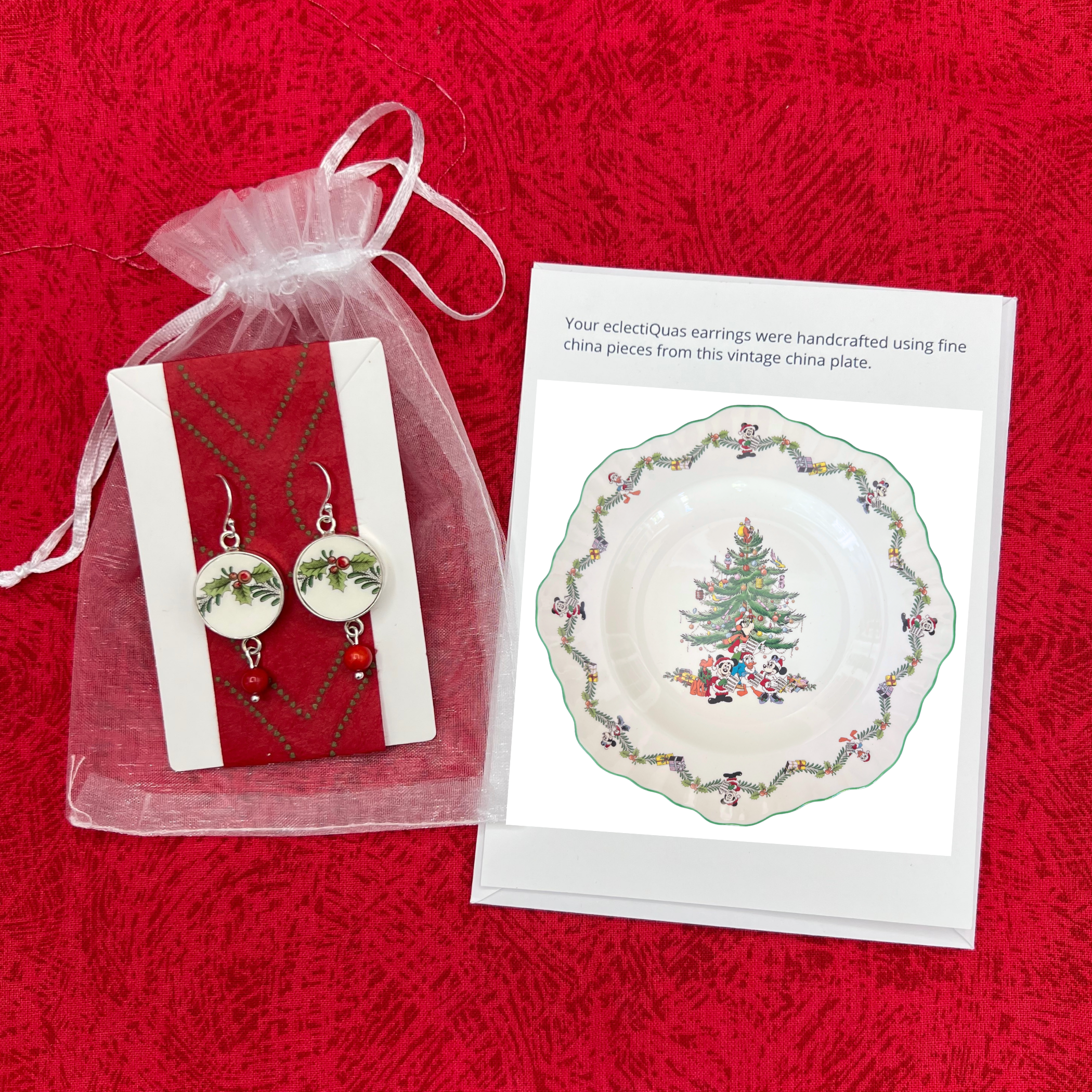 Vintage Spode Christmas Tree Disney Broken China Jewelry Set