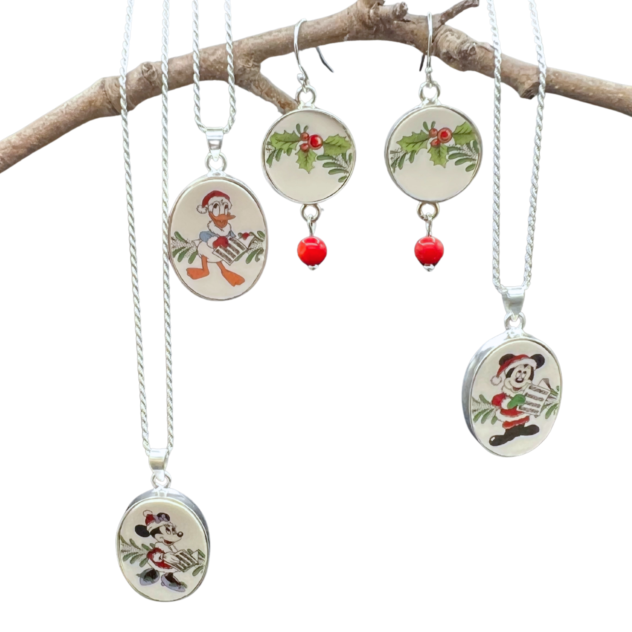 Vintage Spode Christmas Tree Disney Broken China Jewelry Set
