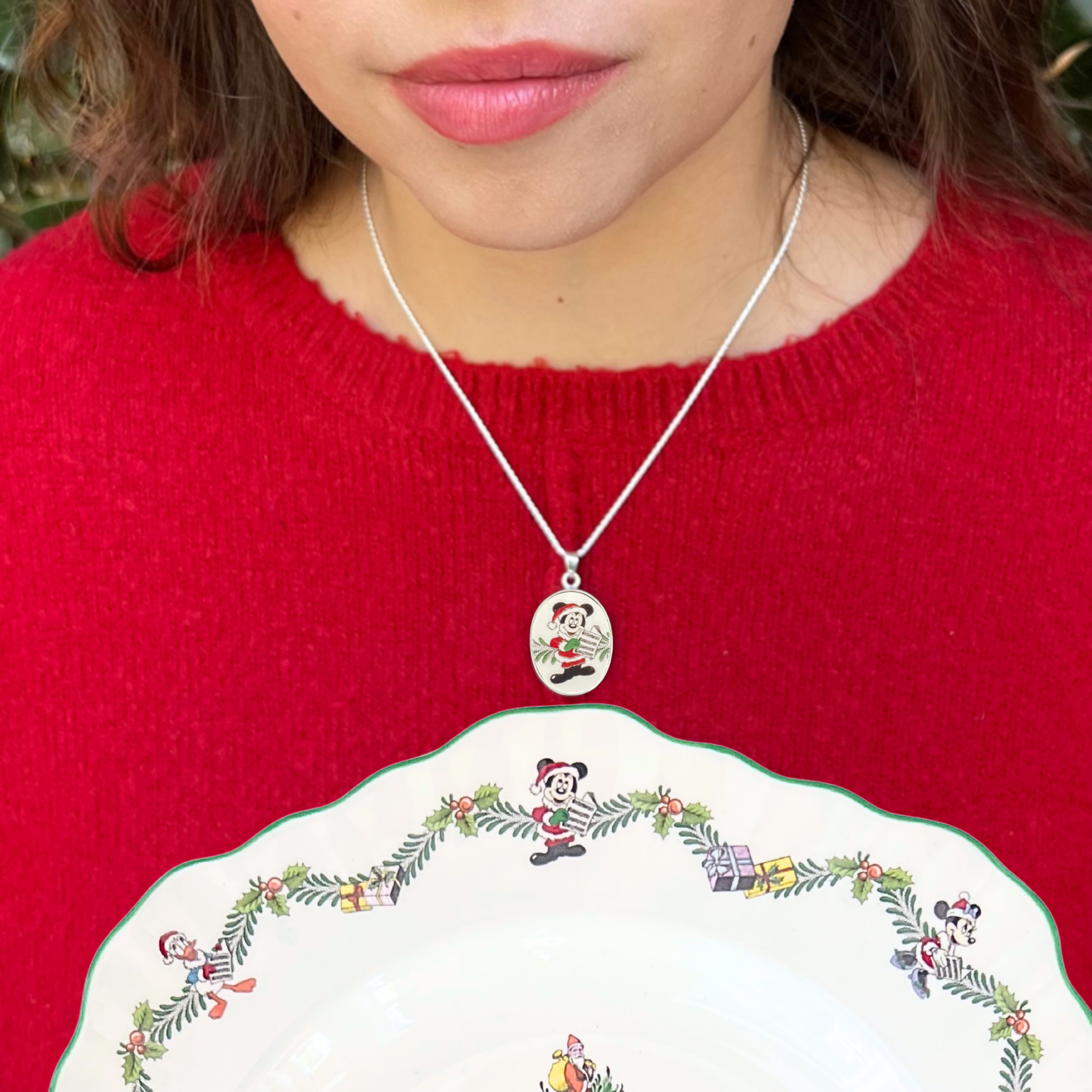 Vintage Spode Christmas Tree Disney Broken China Jewelry Set