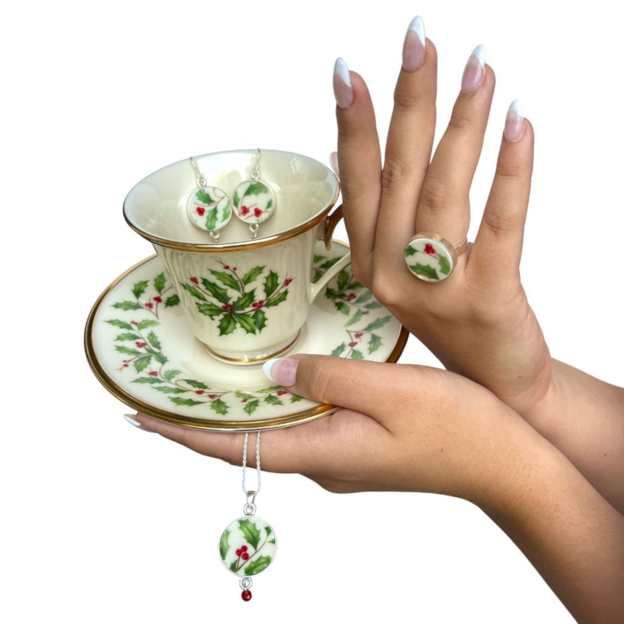 Christmas Lenox Holiday China Broken China Jewelry & Tea Cup and Saucer