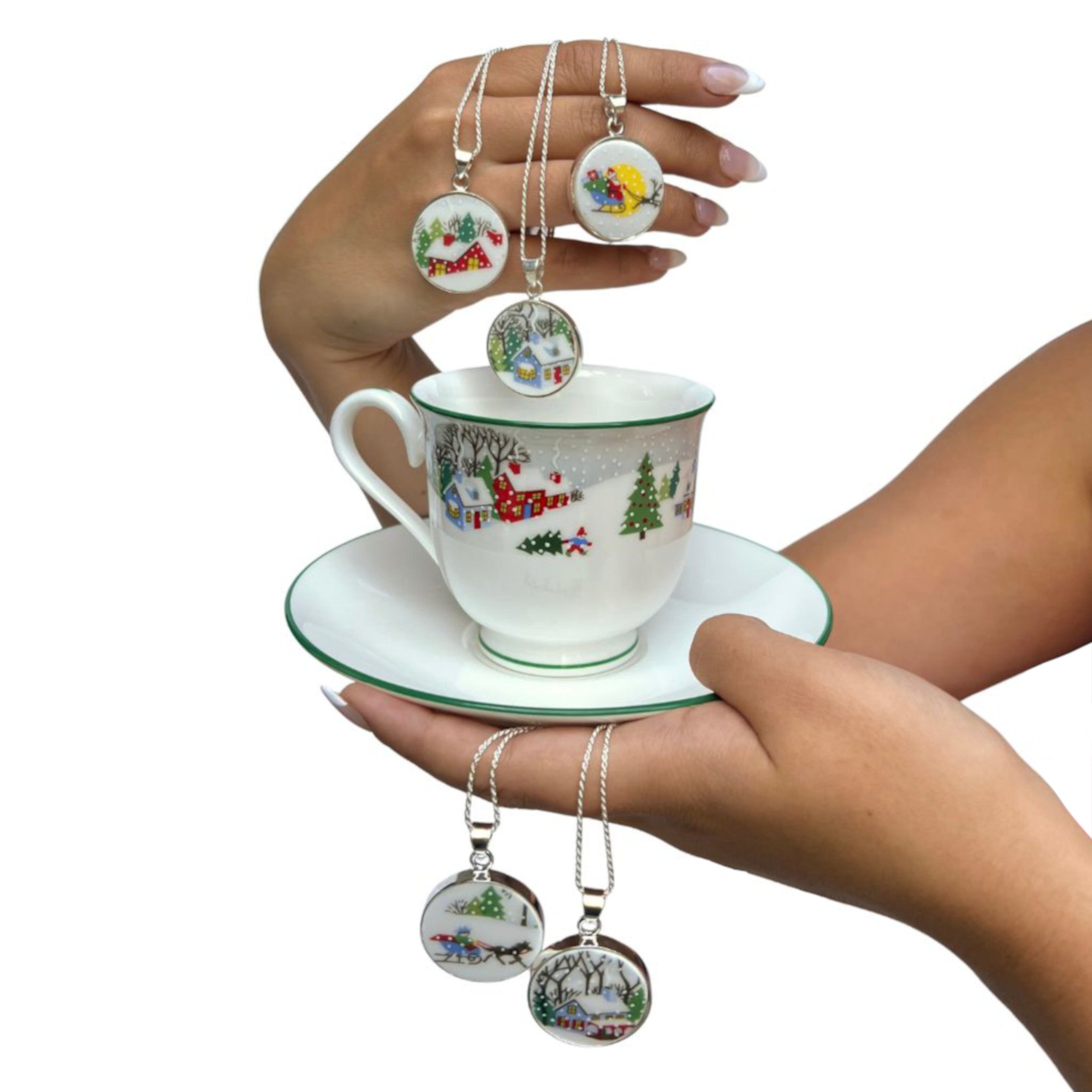 Christmas Lenox Sleighride Broken China Jewelry & Matching Tea Cup and Saucer