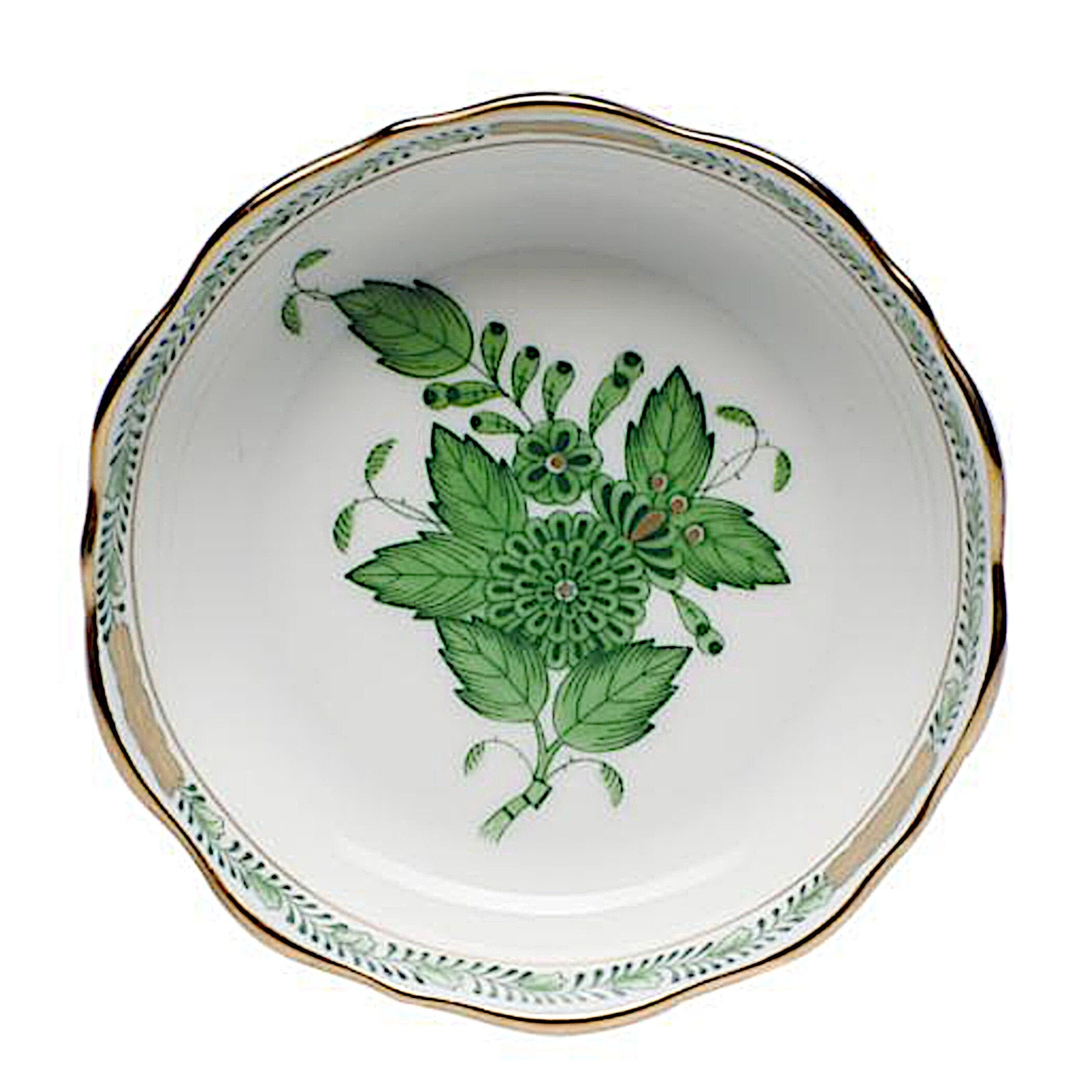 Antique Herend Chinese Bouquet Apponyi Green porcelain plate, the source china for this upcycled necklace and earrings set.
