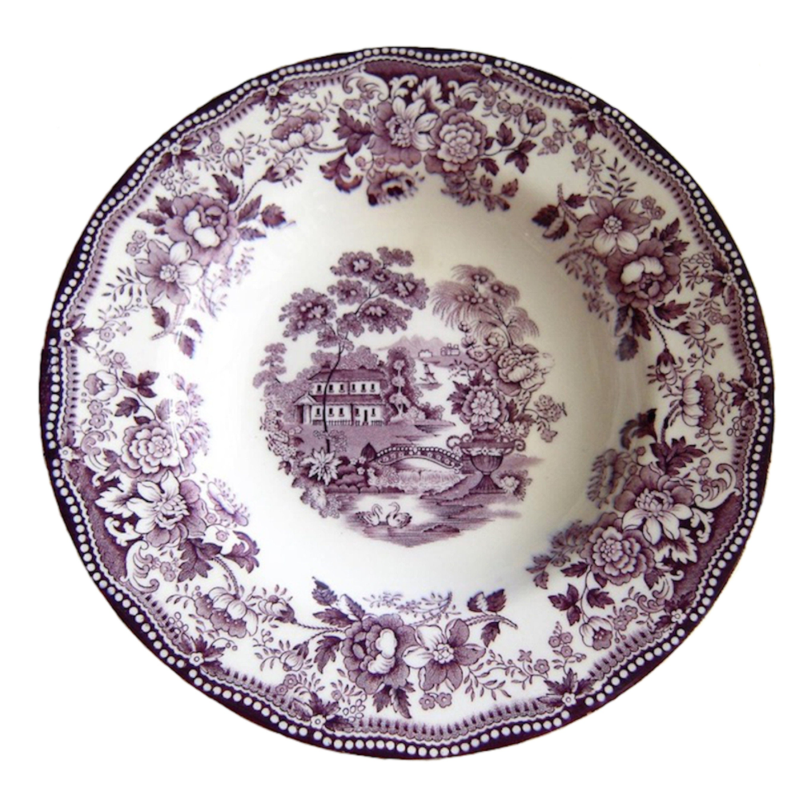 Upcycled China Earrings handmade with Mismatched Rose Purple Transferware China, Vintage Broken China Jewelry Gift for Purple Lovers