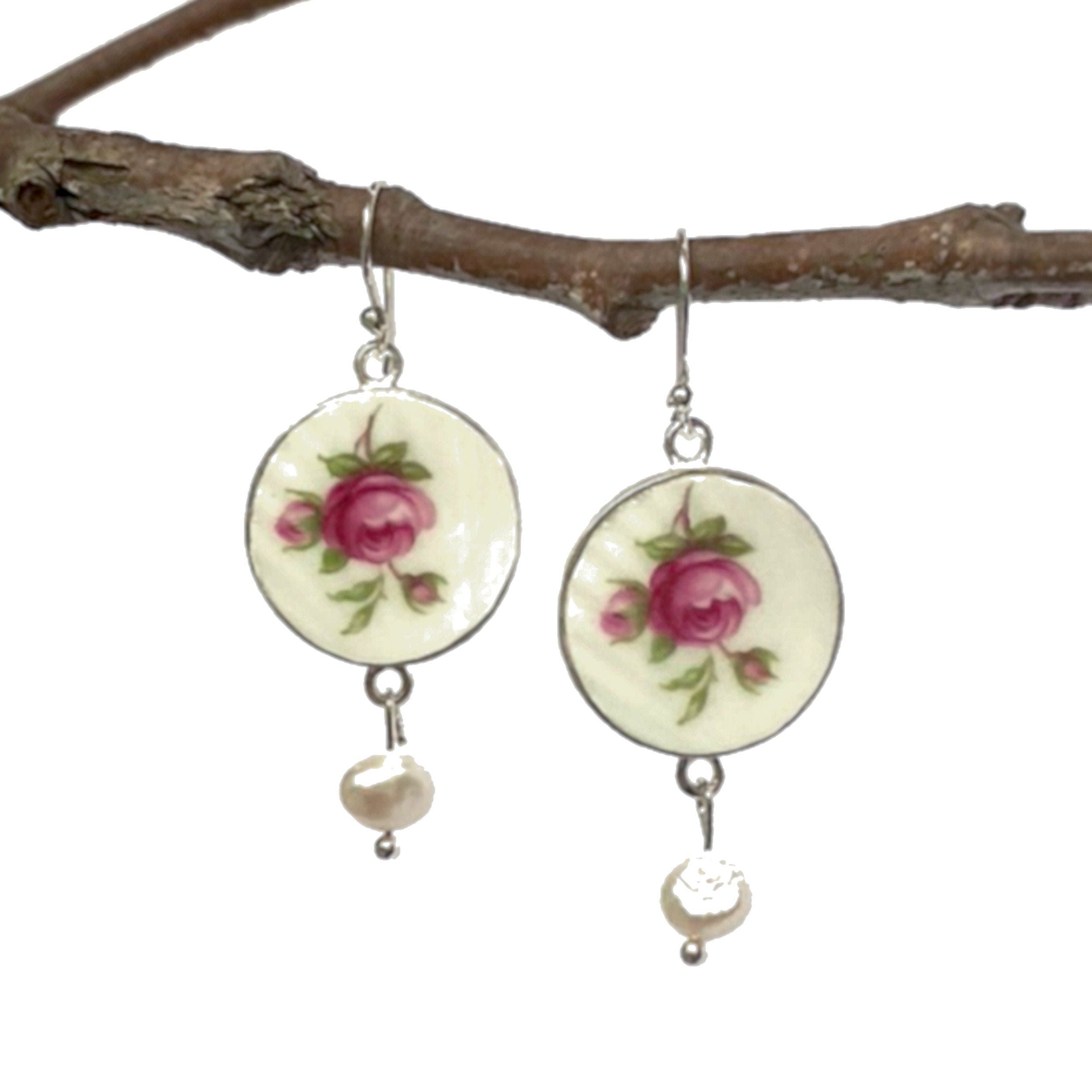 Rose Broken China Earrings handmade with Vintage Royal Albert Rosalie China