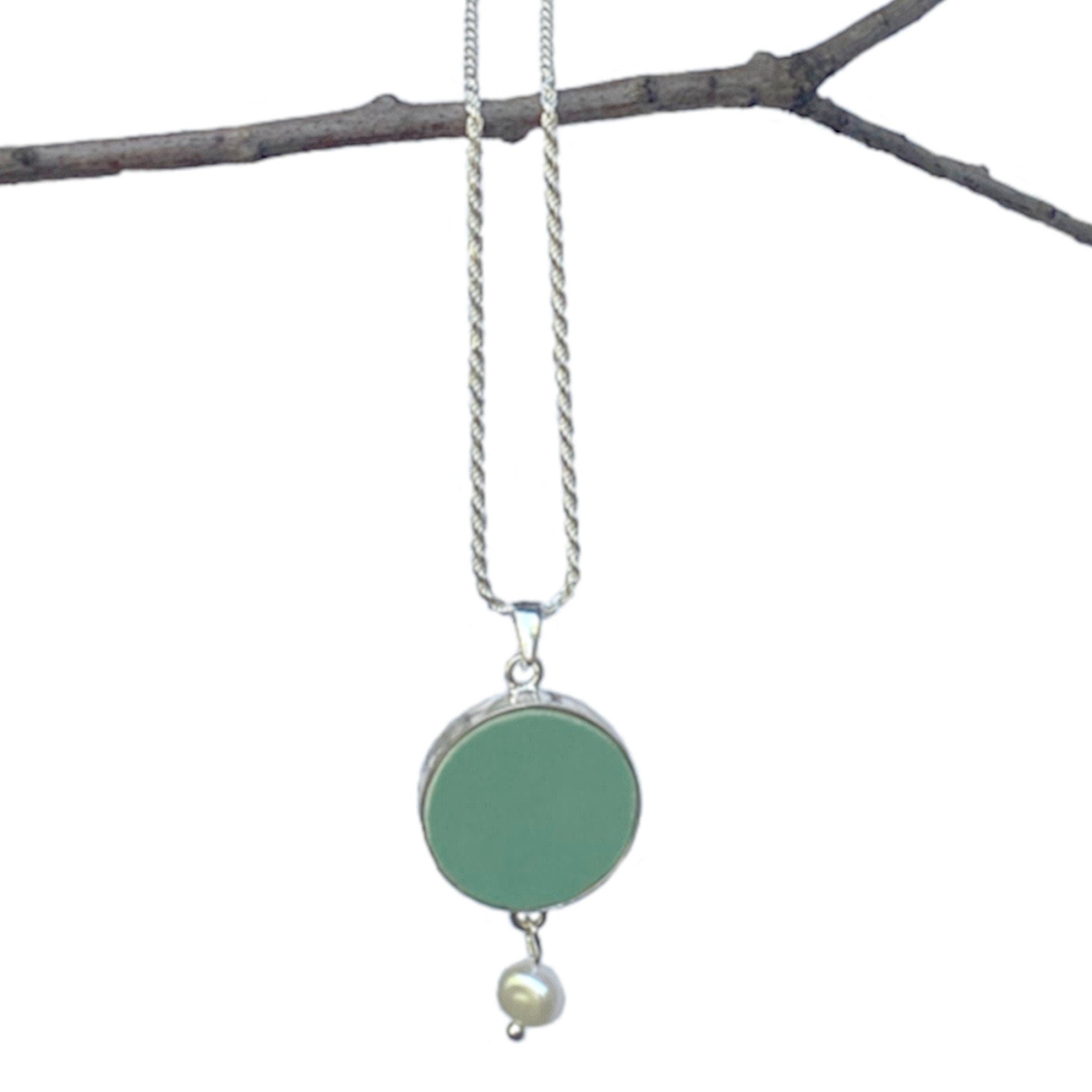 Asian Inspired Celadon Porcelain Pendant Necklace handmade with Repurposed China