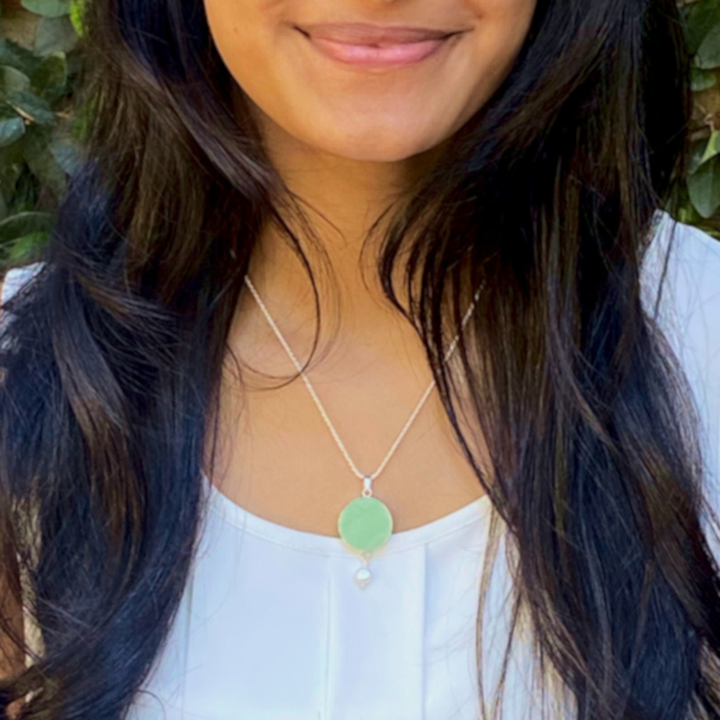 Asian Inspired Celadon Porcelain Pendant Necklace handmade with Repurposed China