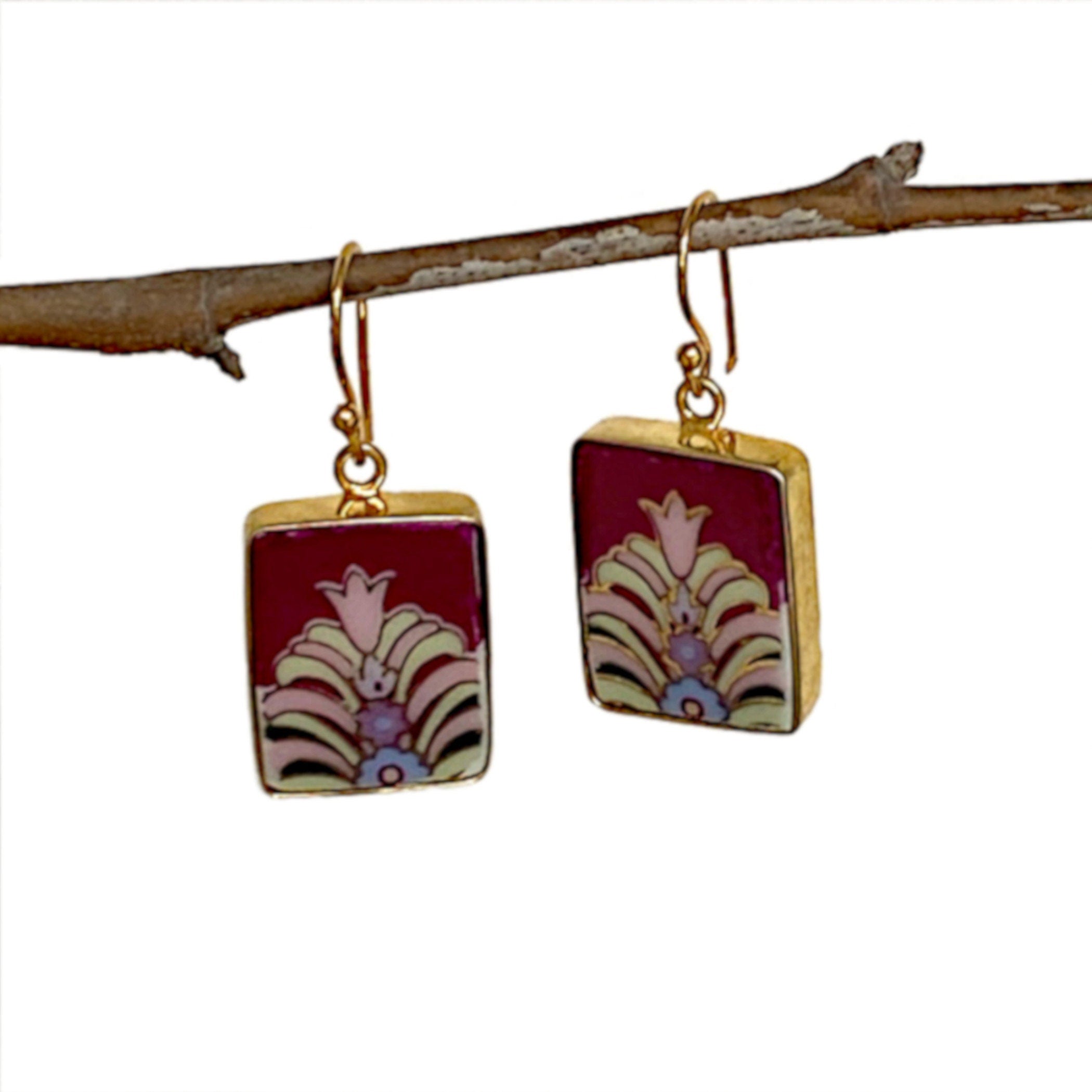 Bijoux Art Deco Broken China Earrings handmade with Repurposed China