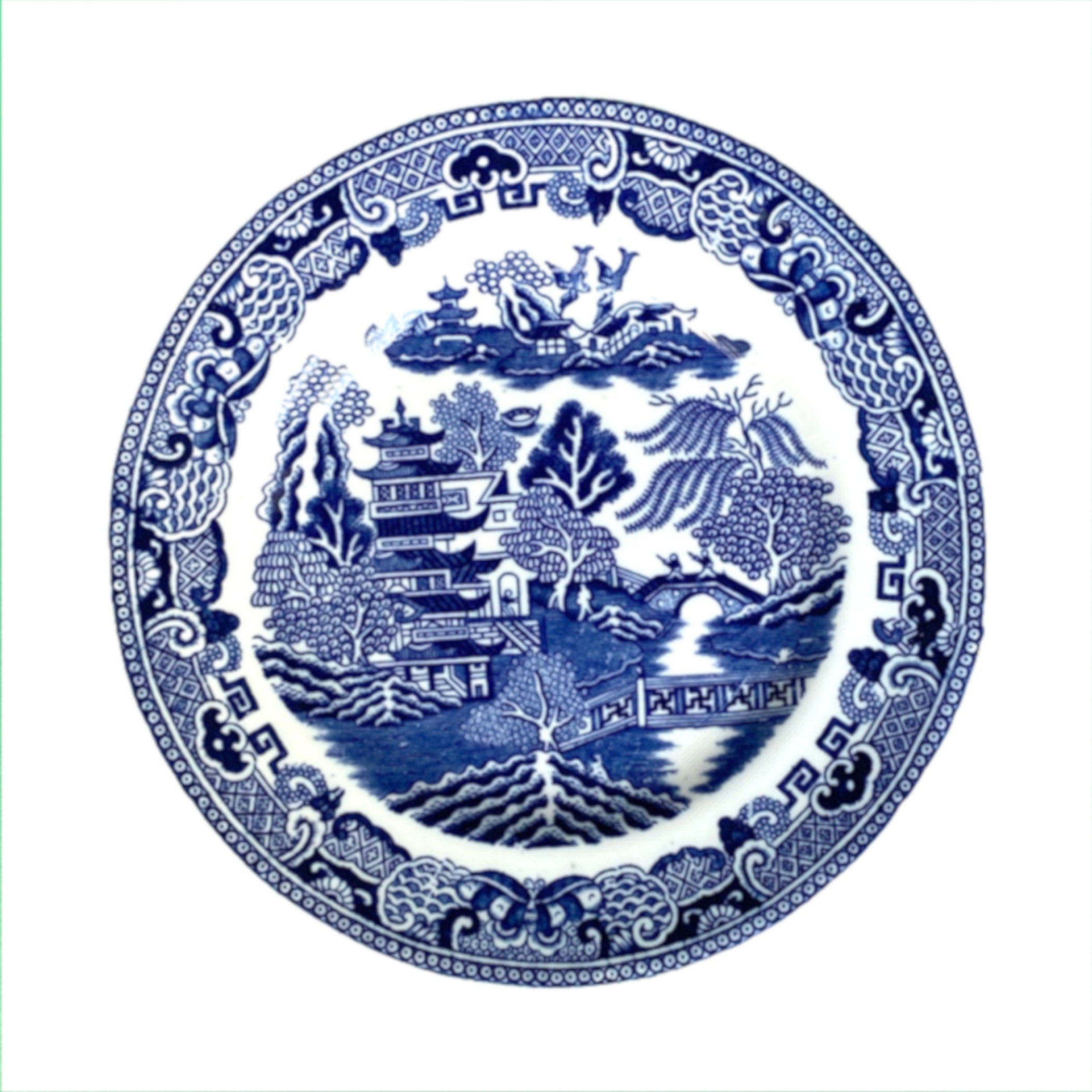 Crown Staffordshire Blue Willow China Necklace with Vintage Chinoiserie Style