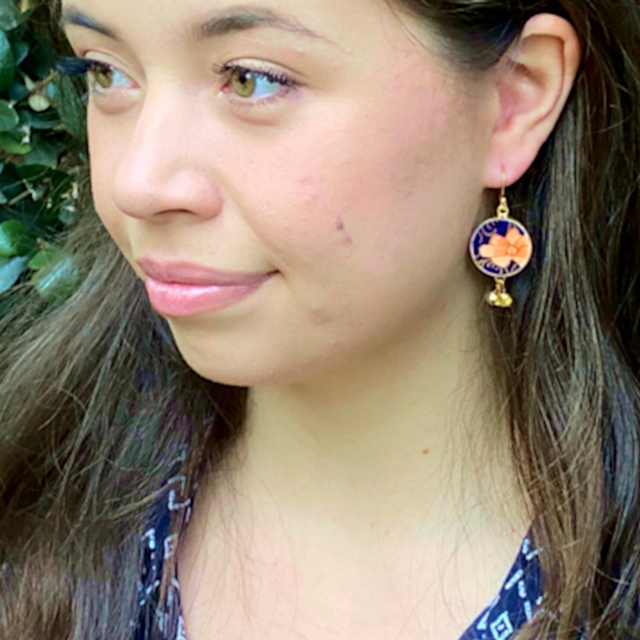 Old Imari Flower Porcelain Earrings handmade with Royal Crown Derby Imari China