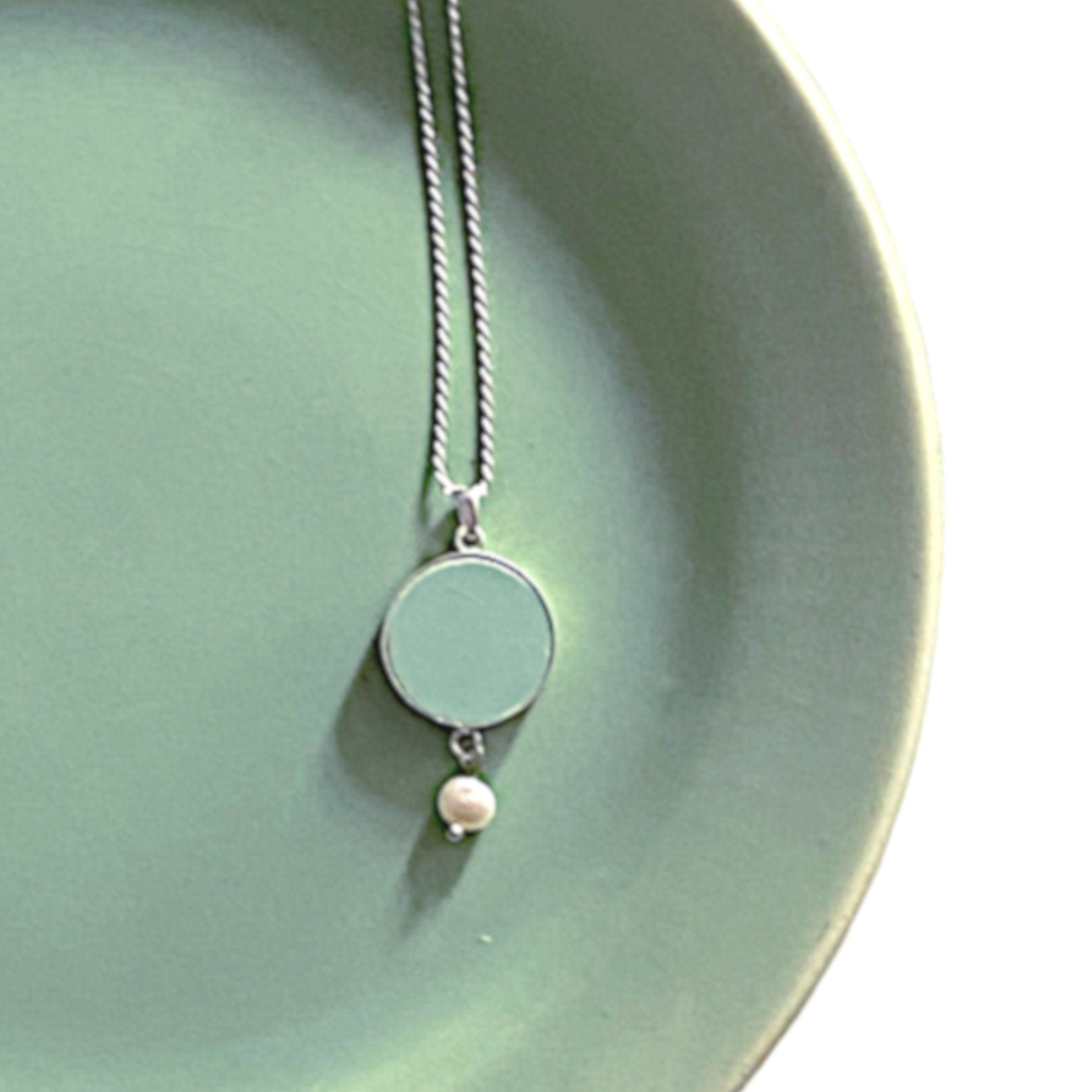 Asian Inspired Celadon Porcelain Pendant Necklace handmade with Repurposed China