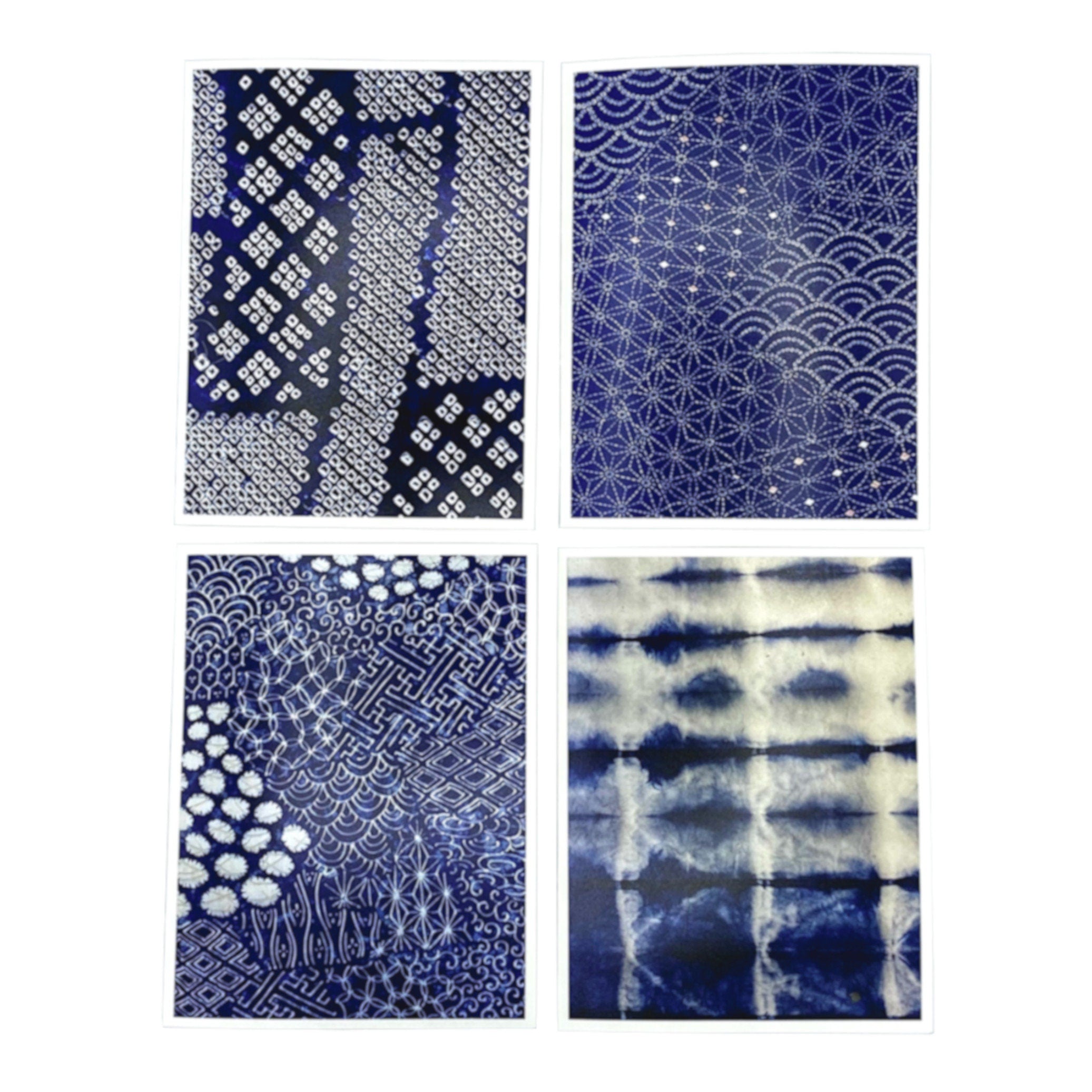 Vintage Japanese Indigo Fabric Boxed Card Set, Shibori Ikat Kasuri All Occasion Cards