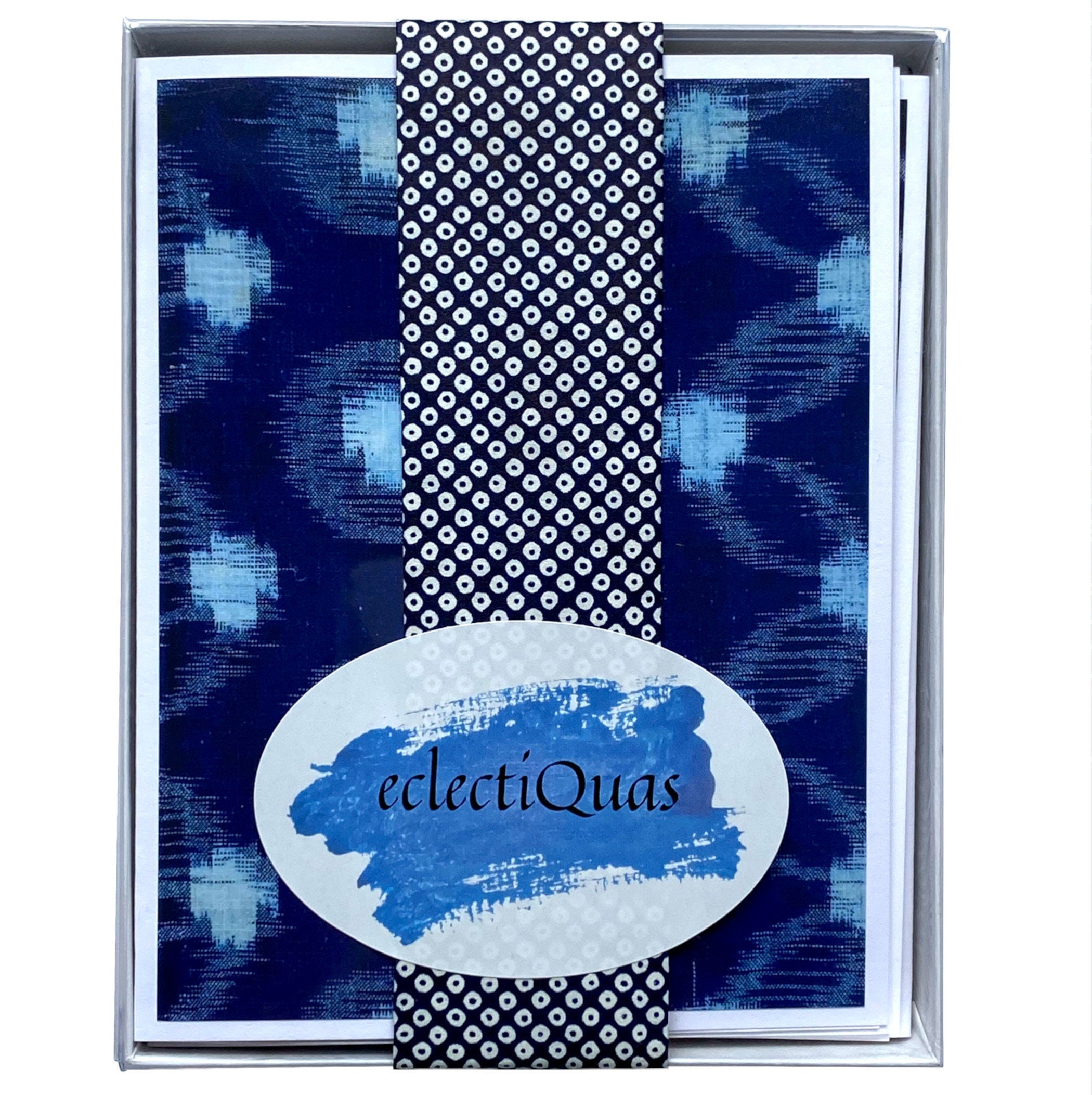 Vintage Japanese Indigo Fabric Boxed Card Set, Shibori Ikat Kasuri All Occasion Cards