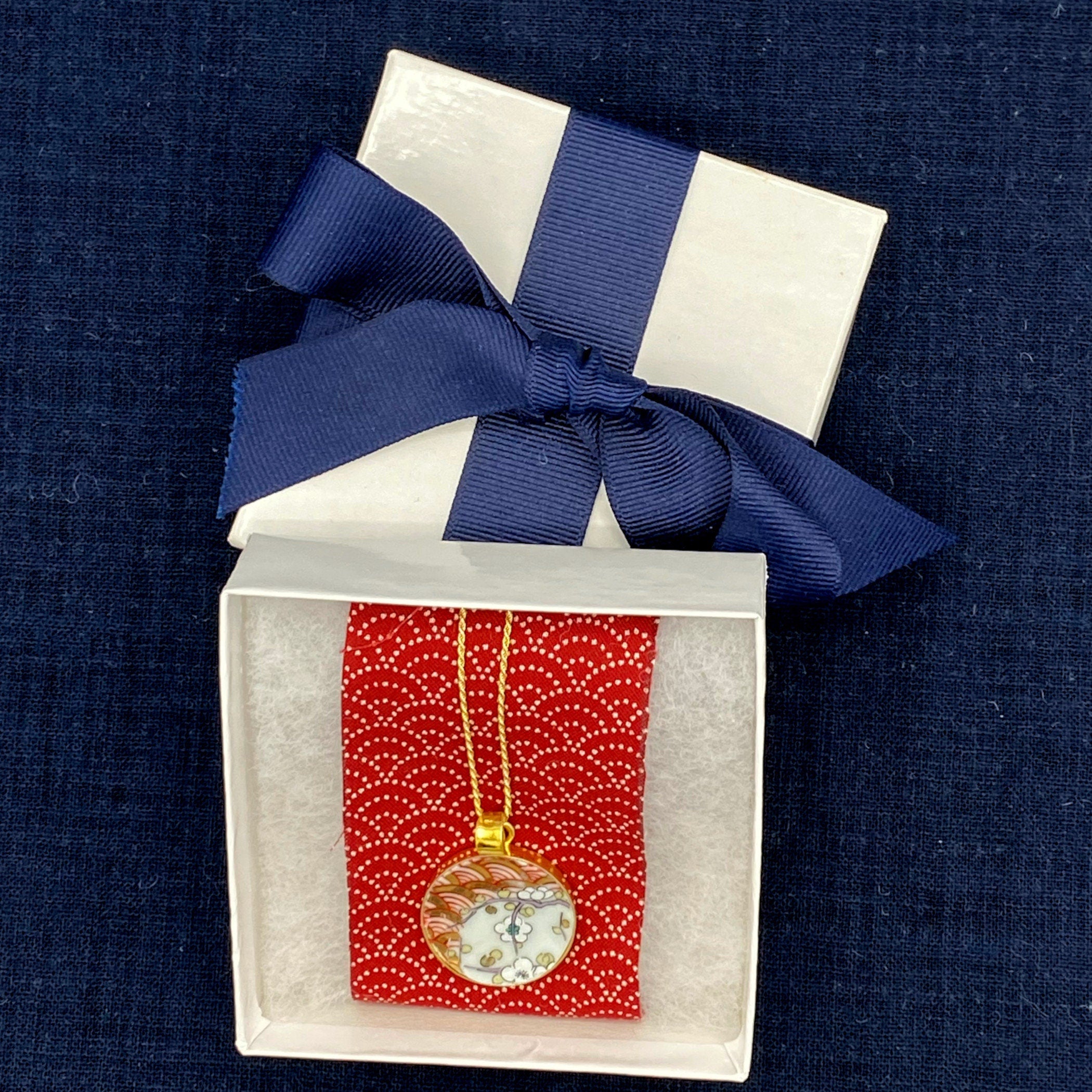 Upcycled Japanese Cherry Blossom Imari China Necklace with Sakura Pendant