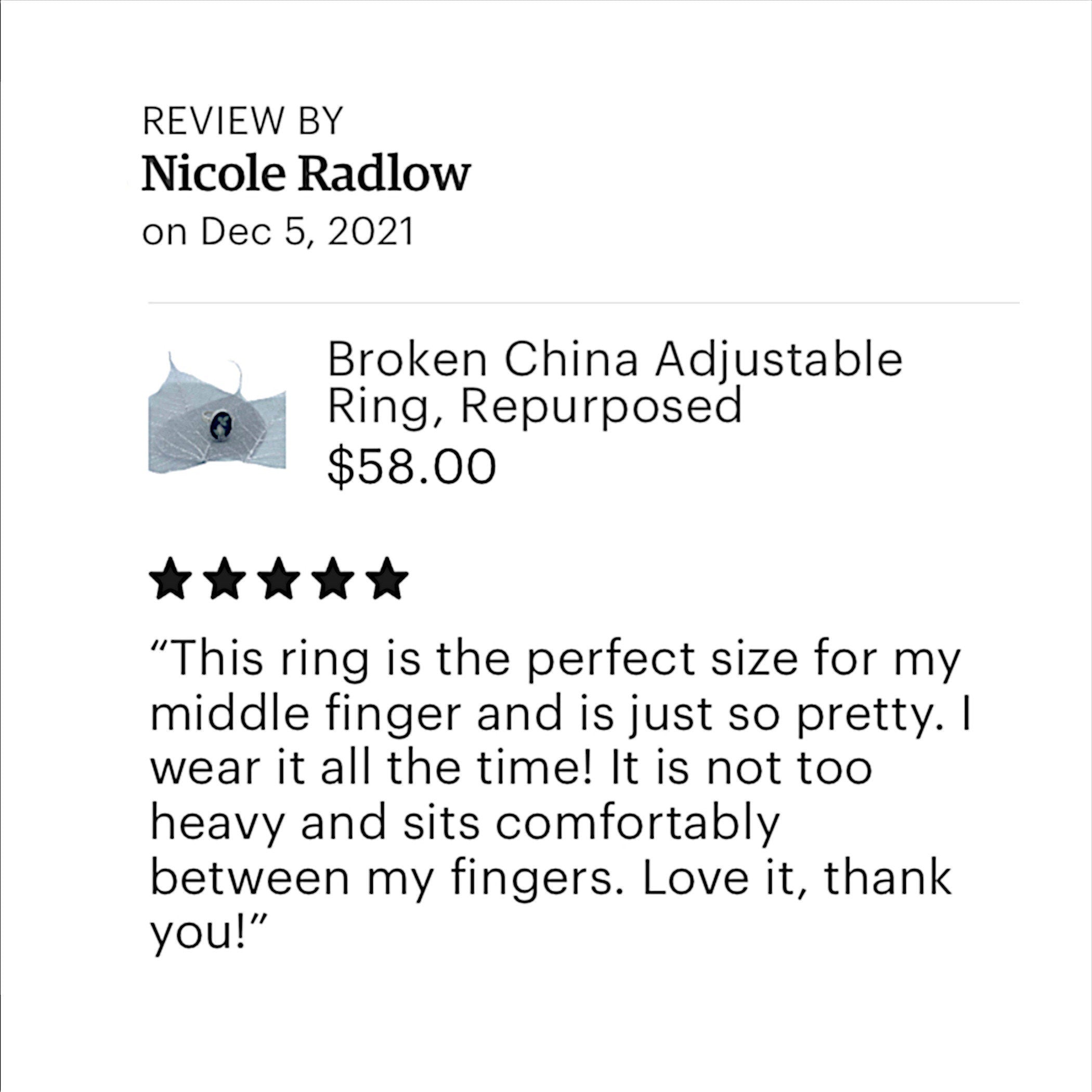 Asian Inspired Vintage Black Chinoiserie Broken China Jewelry Ring