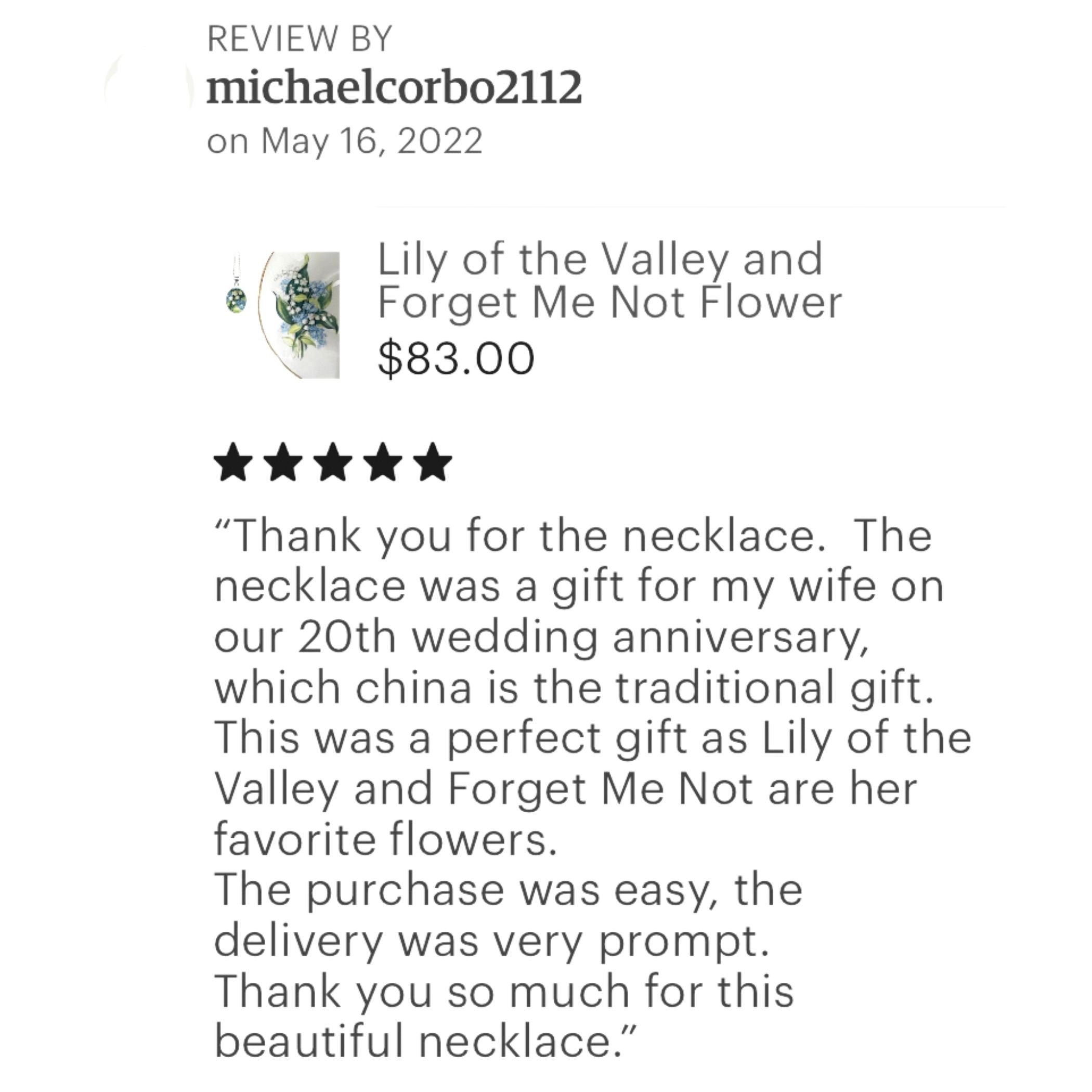 Royal Albert Lily of the Valley & Forget Me Not Flower China Necklace