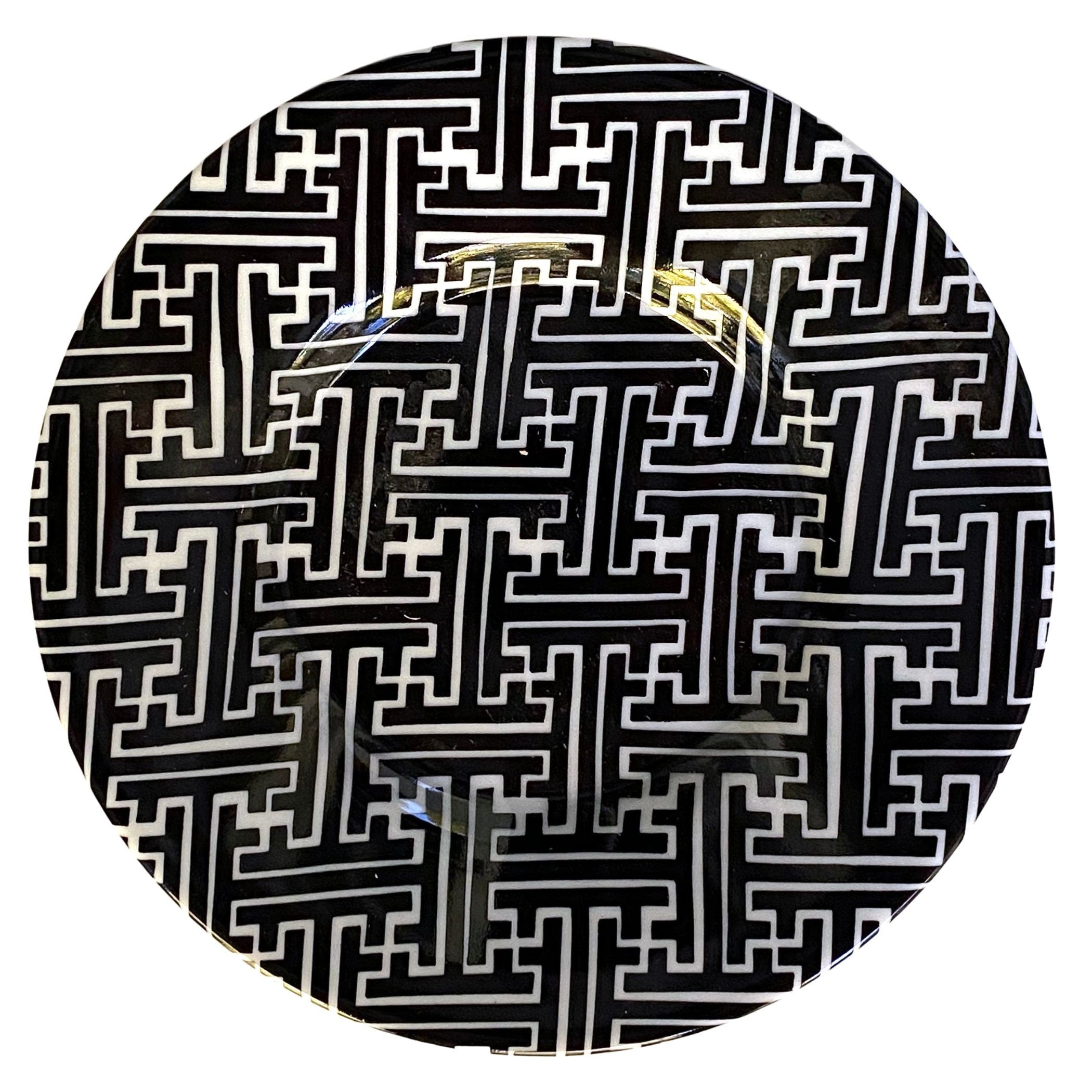 Bold Black and White Geometric China Ring with Modern Vintage Vibe