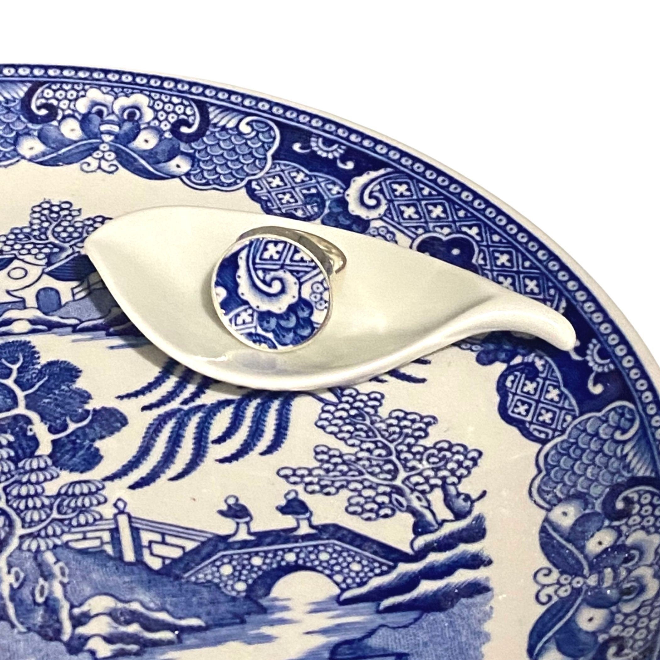 Vintage Spode Blue Willow China Ring handmade with Sterling Silver