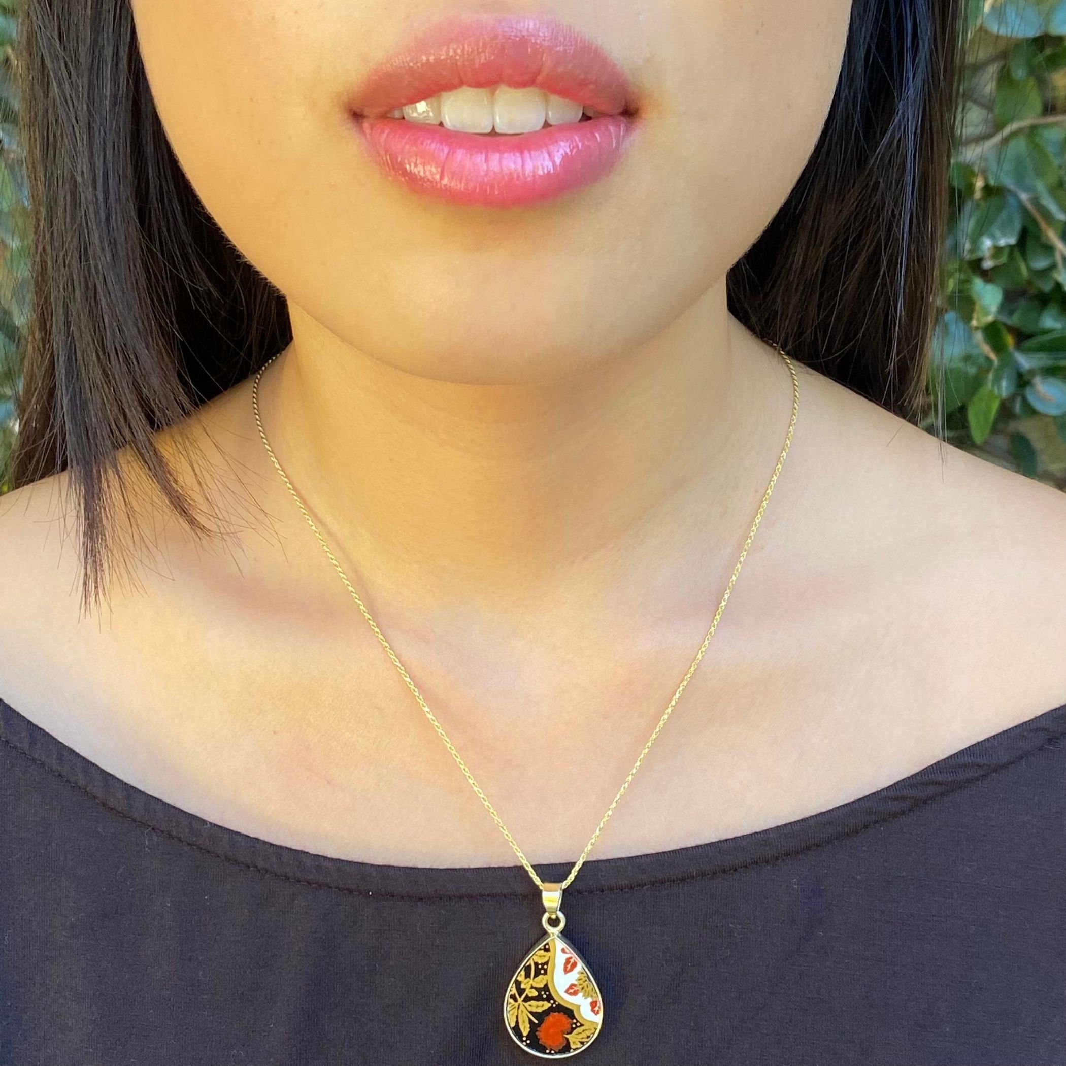 Fine Modern Statement Porcelain Necklace handmade with Upcycled Vintage Imari Porcelain, Bold Artisan Repurposed China Jewelry Gift for Her