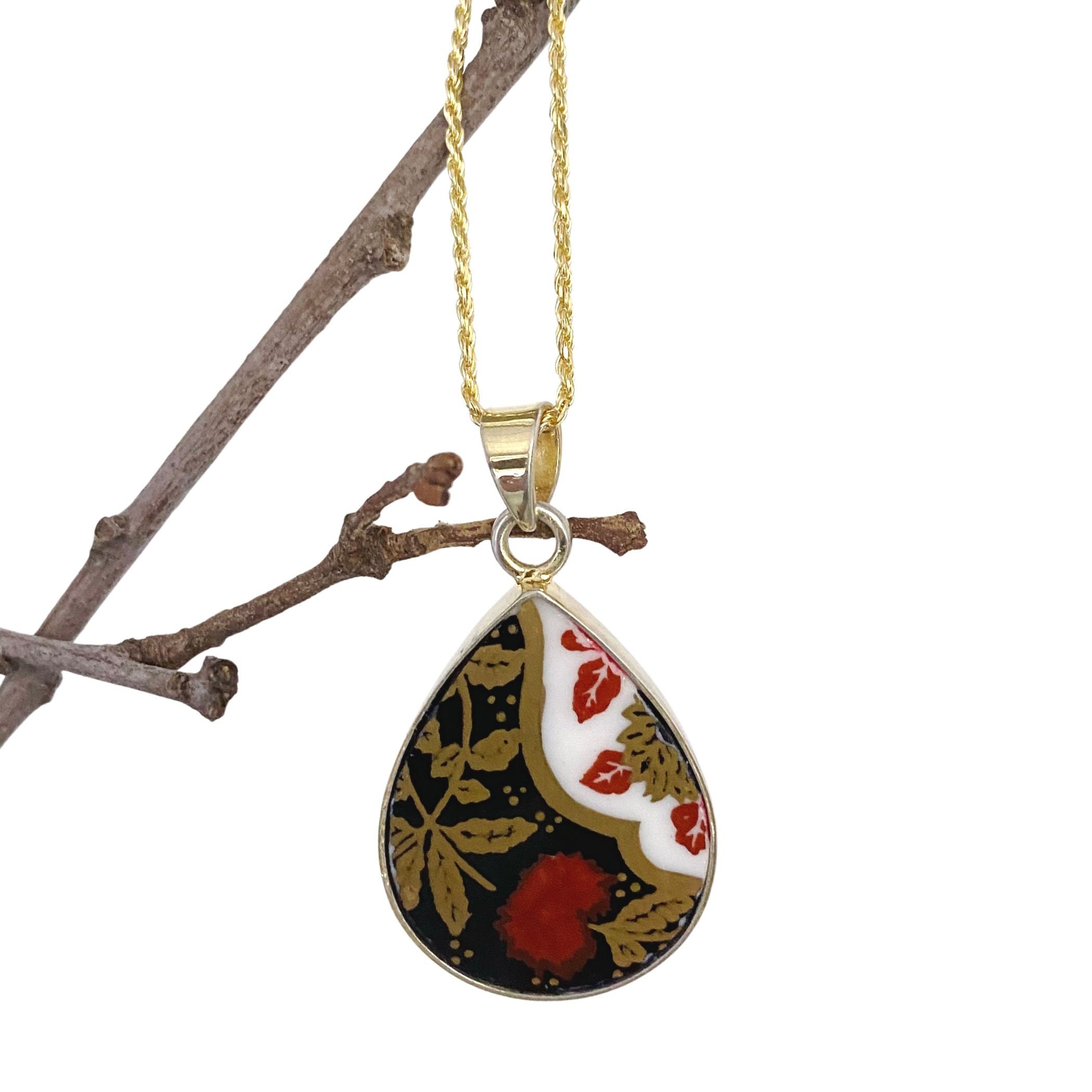 Fine Modern Statement Porcelain Necklace handmade with Upcycled Vintage Imari Porcelain, Bold Artisan Repurposed China Jewelry Gift for Her