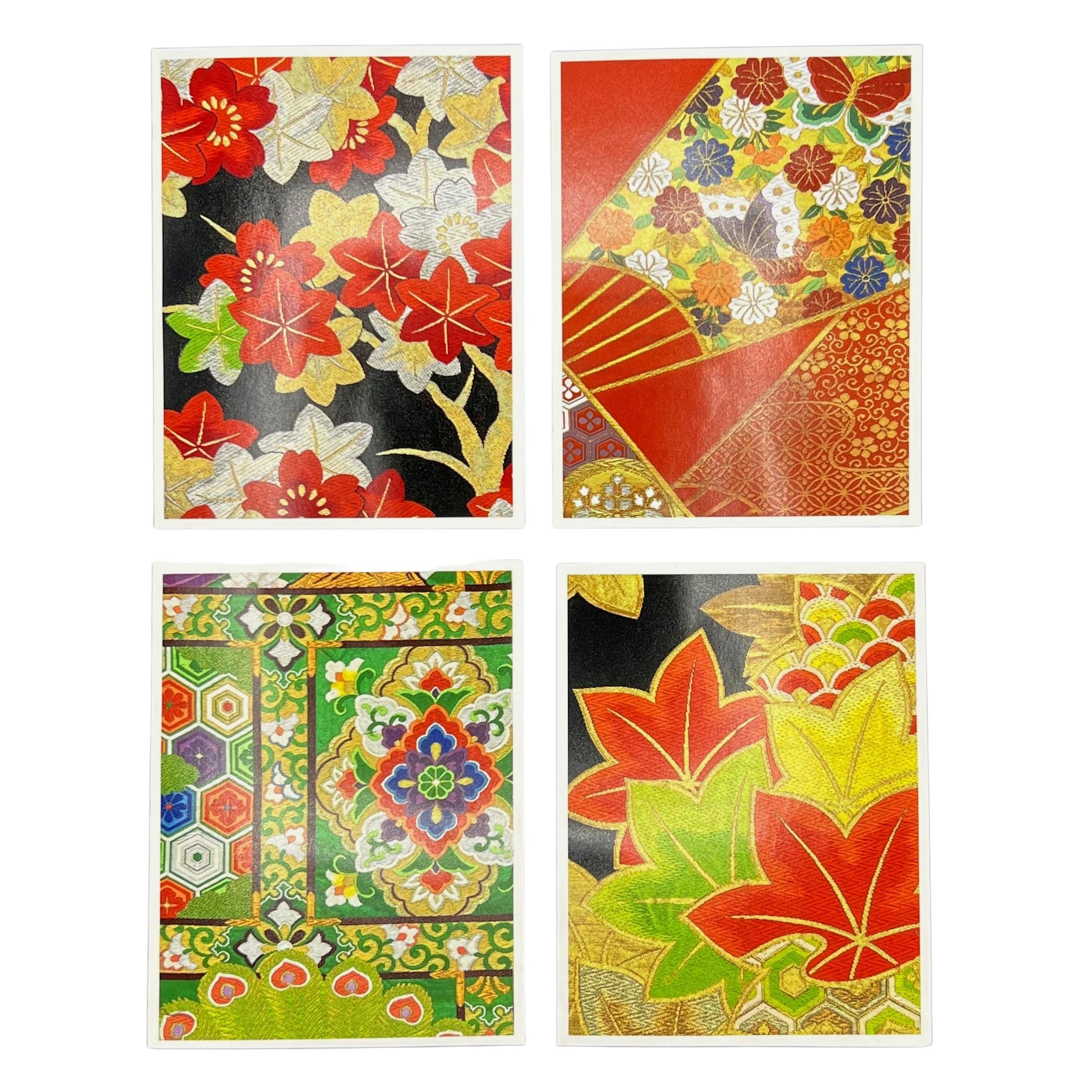 Japanese Greeting Card Set featuring Traditional Kimono Obi Fabric