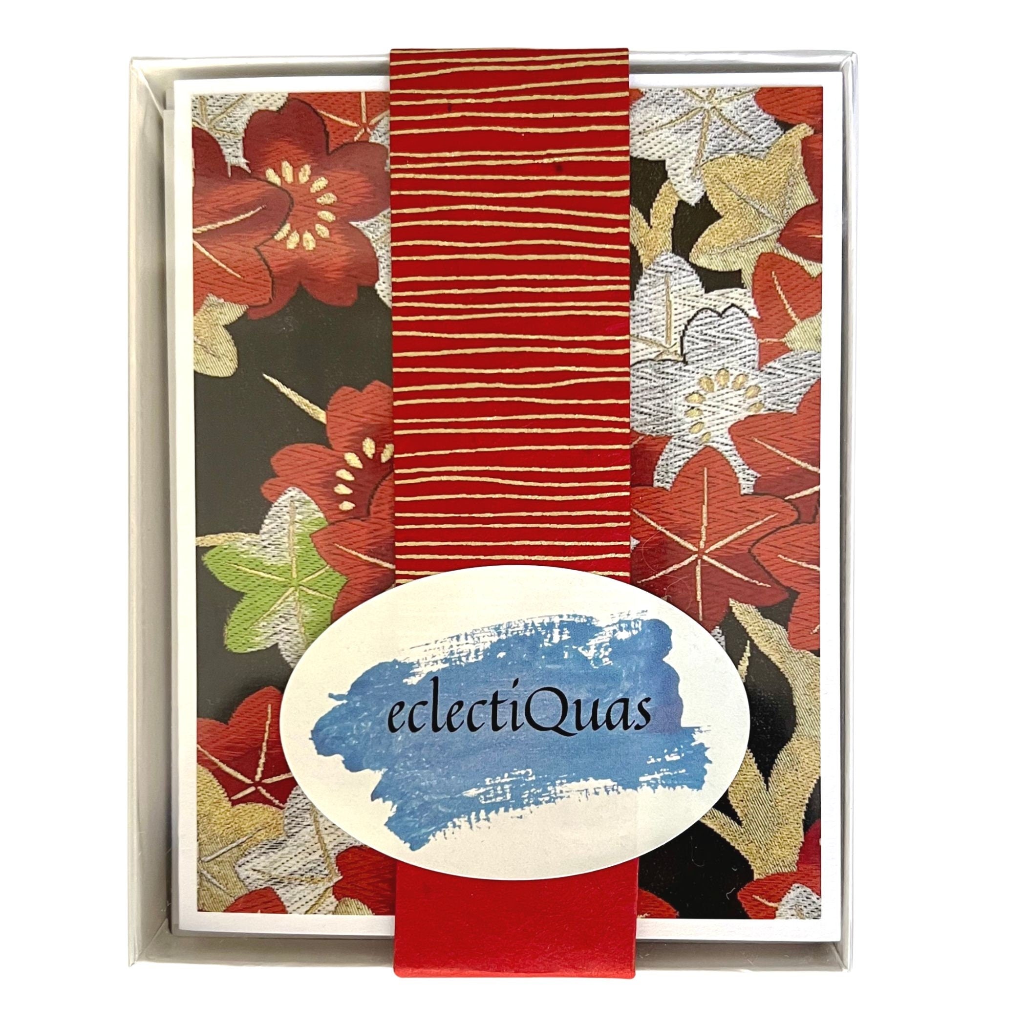 Japanese Greeting Card Set featuring Traditional Kimono Obi Fabric