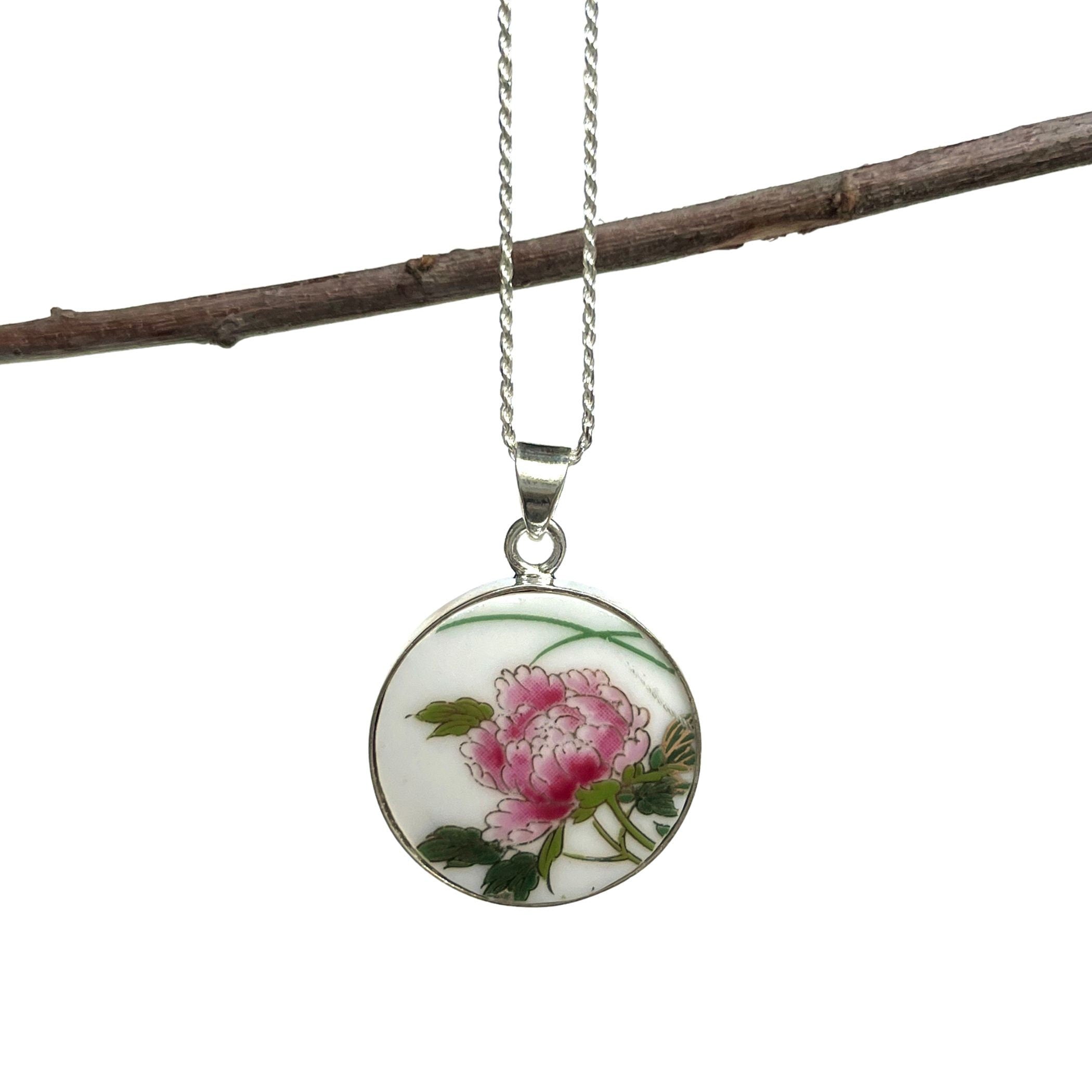 Stunning Peony Porcelain Necklace handmade from a Japanese Asahi Yamaji Vase