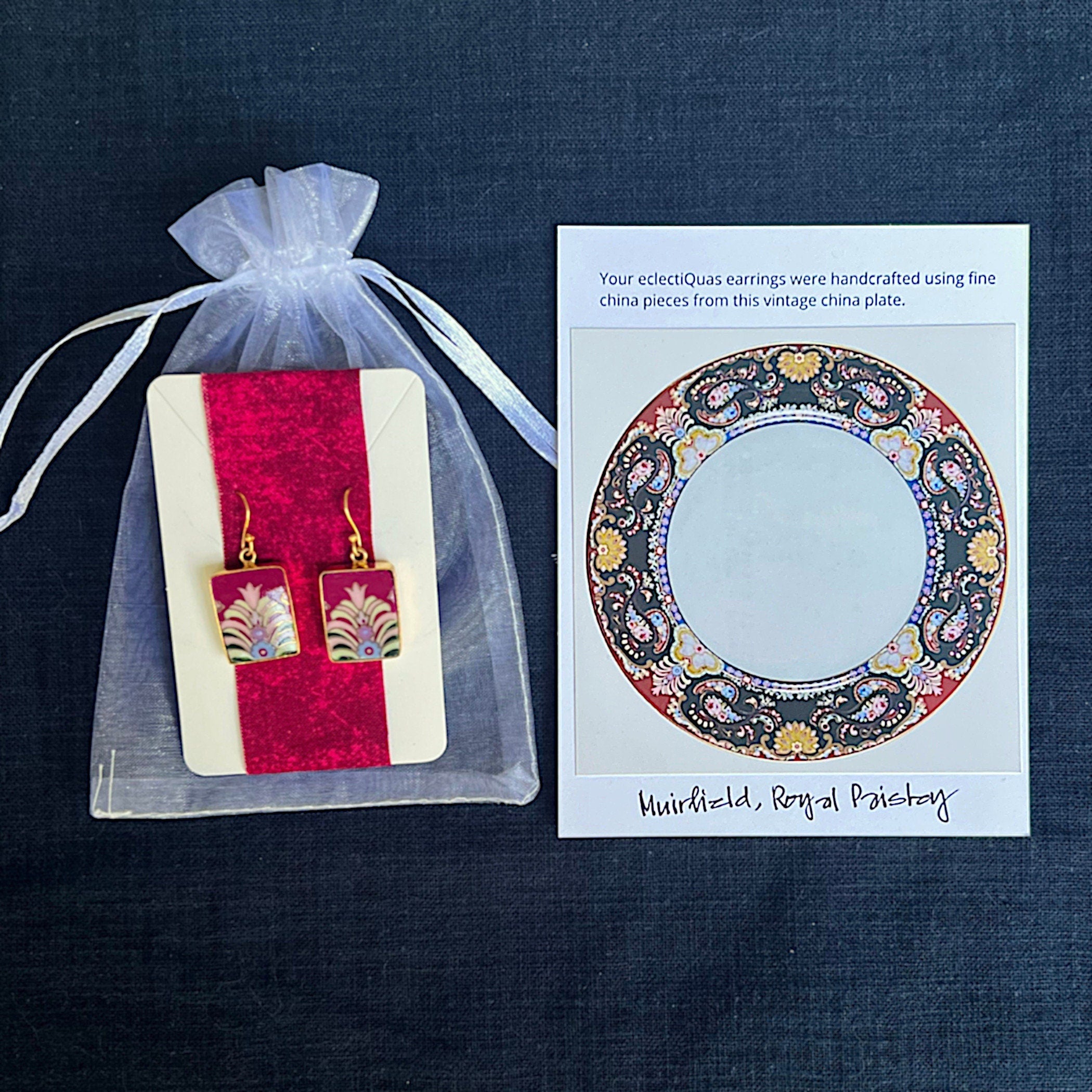 Bijoux Art Deco Broken China Earrings handmade with Repurposed China