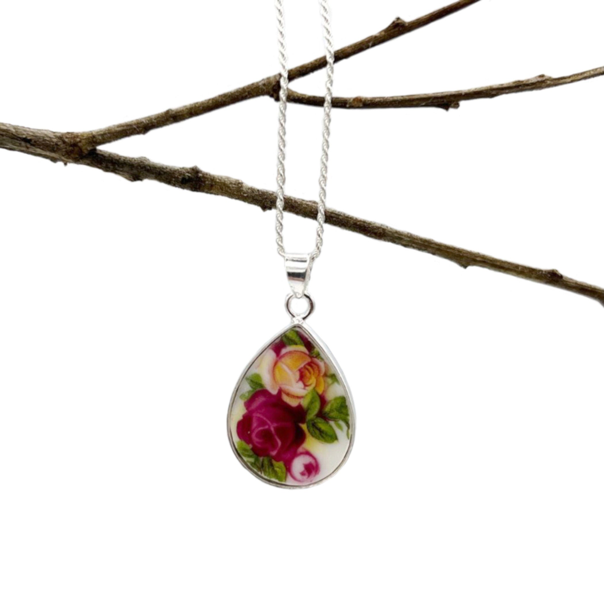 Royal Albert Old Country Roses Broken China Jewelry Necklace