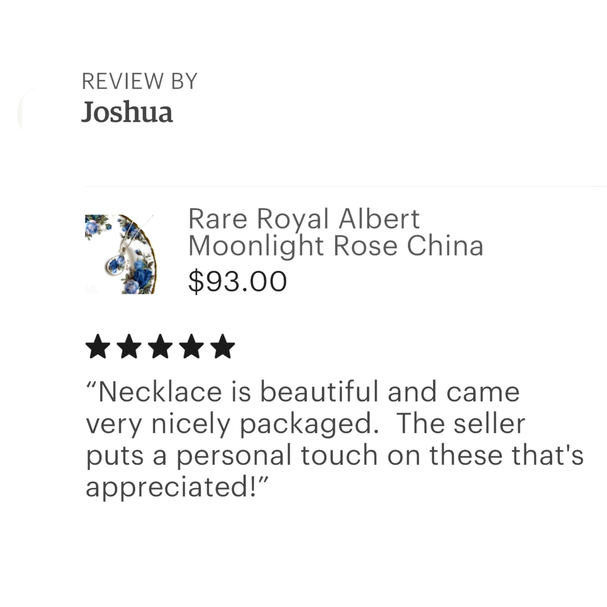 Royal Albert Moonlight Rose China Necklace with Blue Rose Teardrop China Pendant