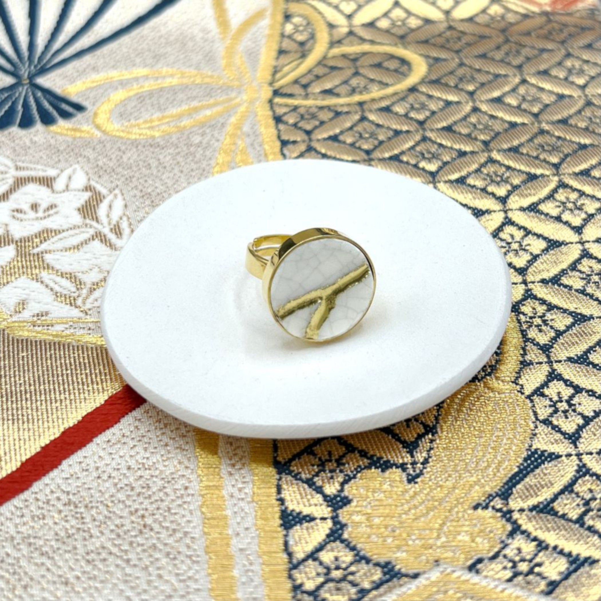 Black Kintsugi Ring, Japanese Wabi Sabi Ceramic Gold Statement Ring