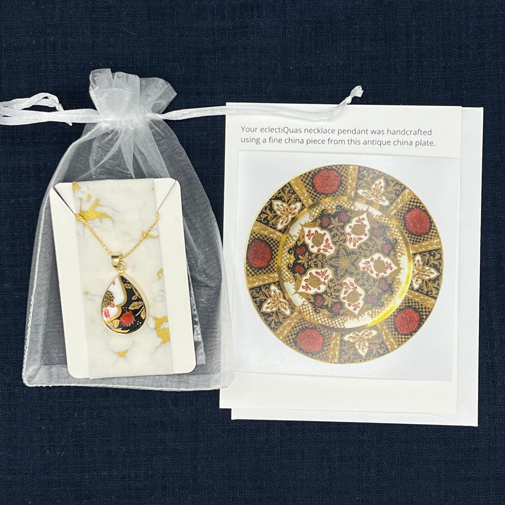 Fine Modern Statement Porcelain Necklace handmade with Upcycled Vintage Imari Porcelain, Bold Artisan Repurposed China Jewelry Gift for Her