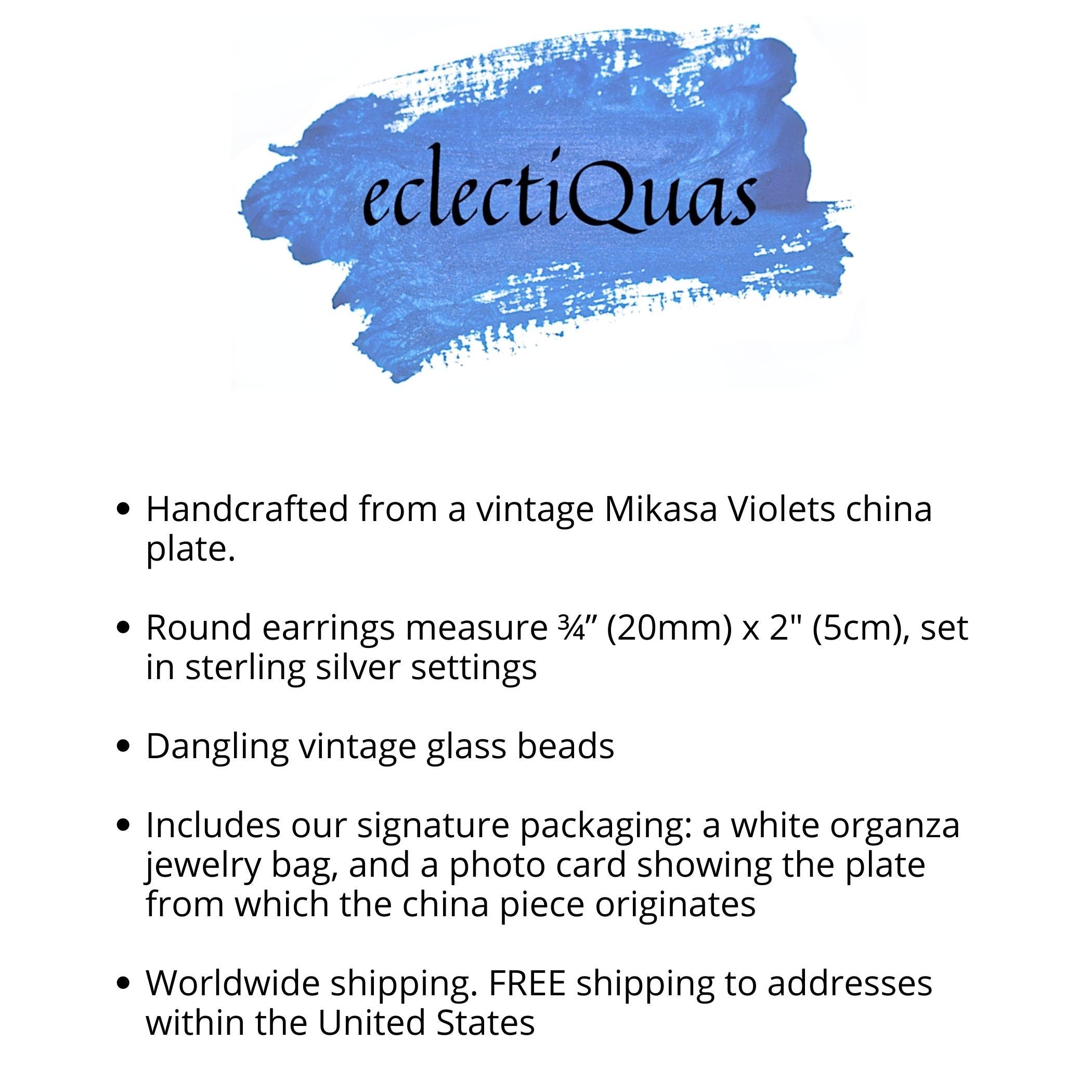 Lavender Violet Floral China Earrings handmade with Vintage Purple Bead Dangles