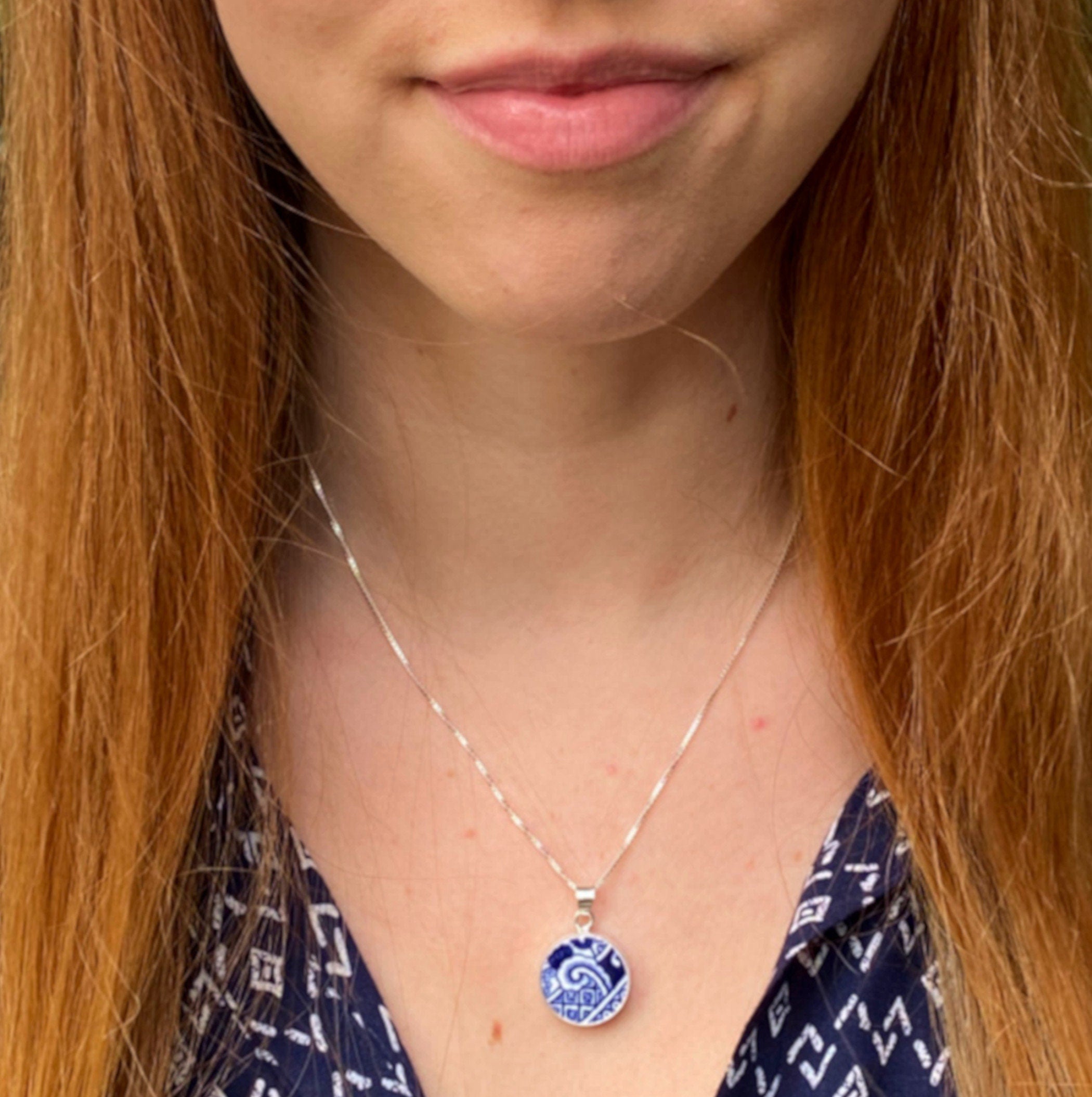 Crown Staffordshire Blue Willow China Necklace with Vintage Chinoiserie Style