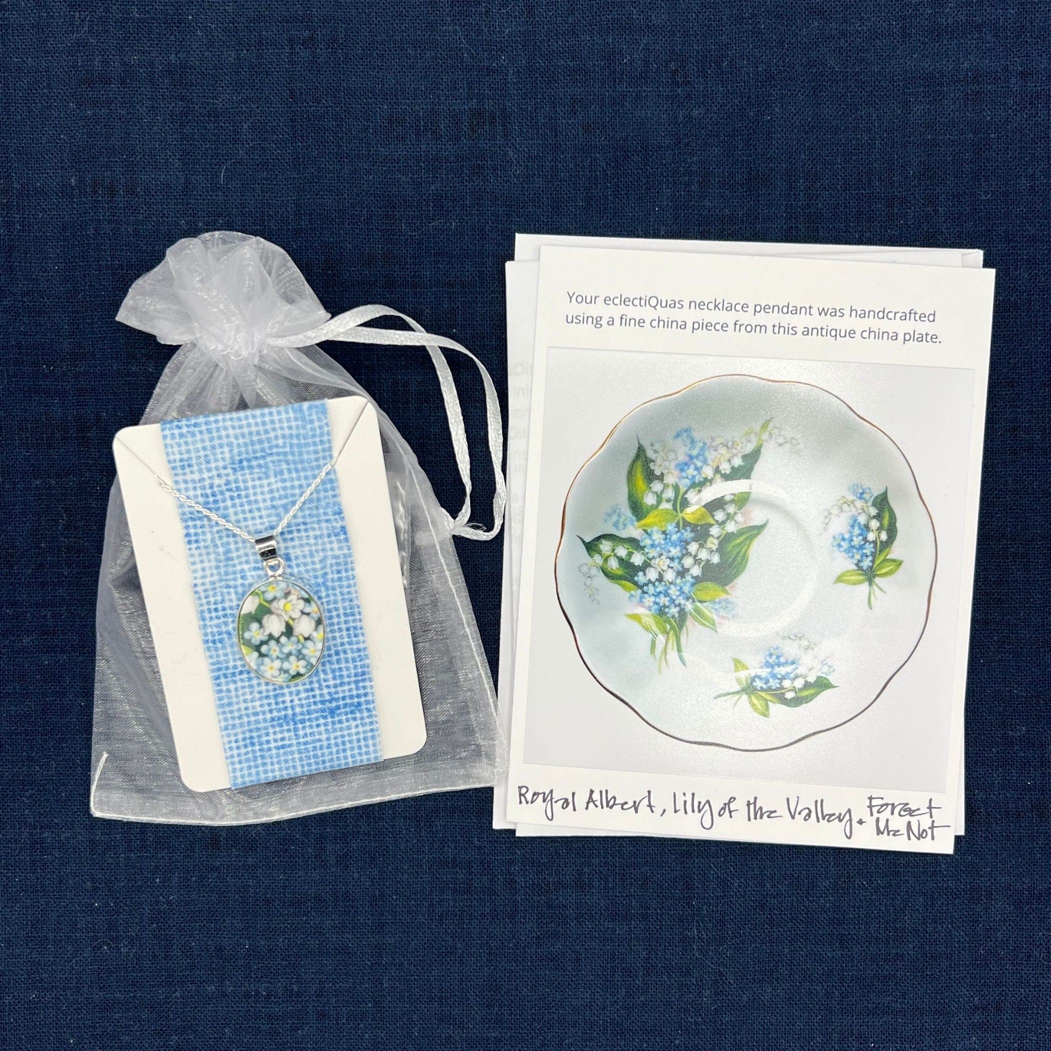 Royal Albert Forget Me Not & Lily of the Valley Necklace with Upcycled Porcelain