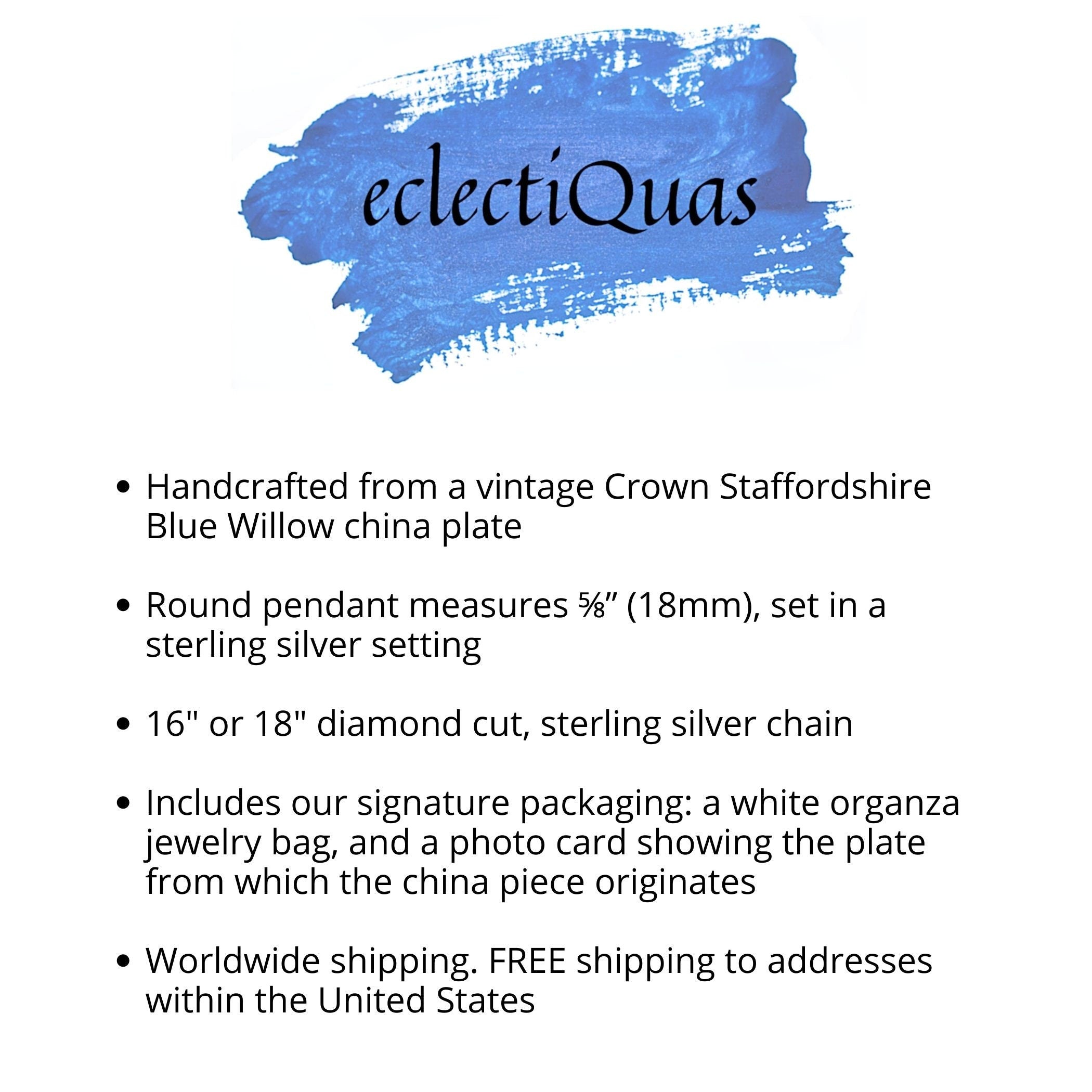 Crown Staffordshire Blue Willow China Necklace with Vintage Chinoiserie Style