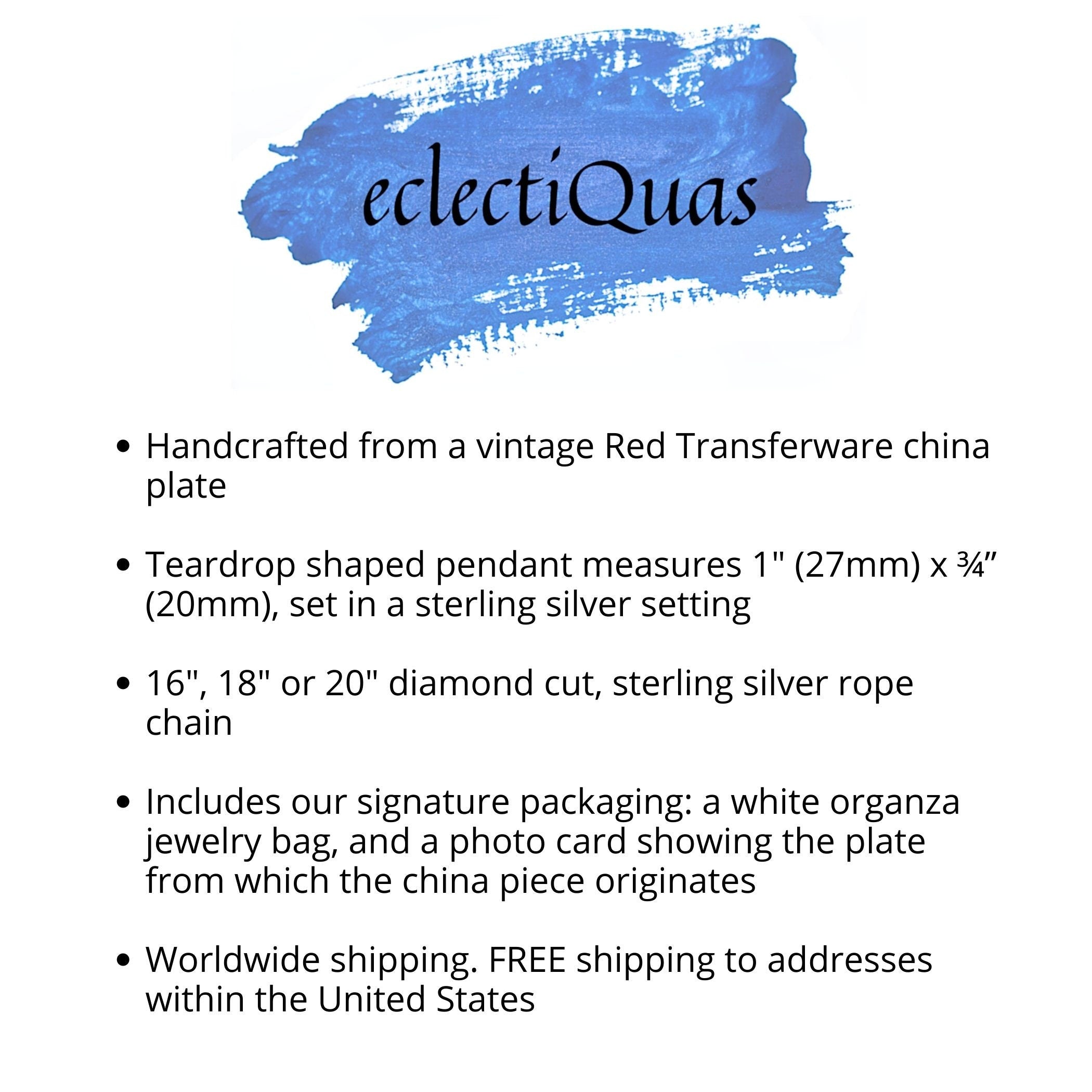 Red Chinoiserie Statement China Necklace with Red Rose Teardrop Pendant