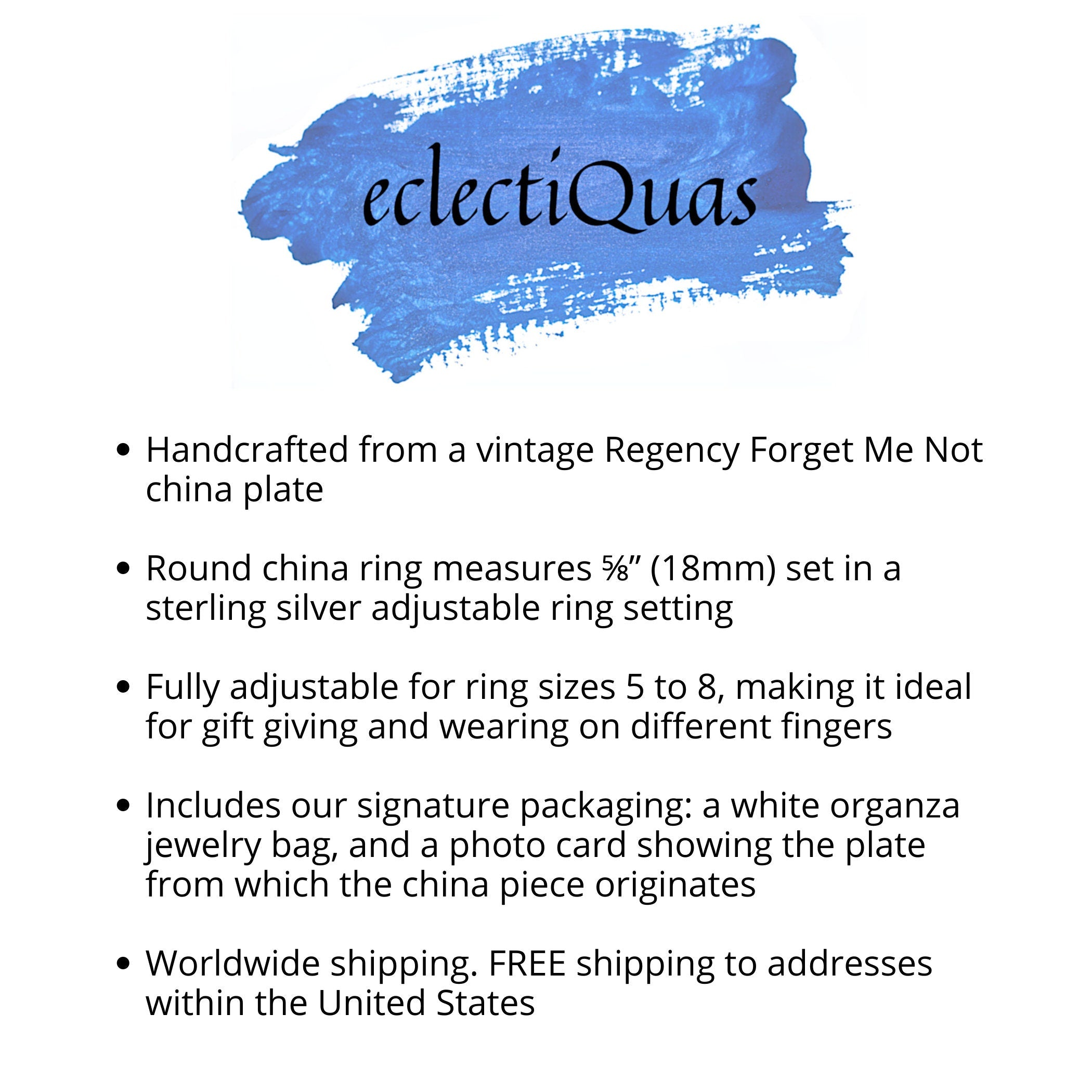 Forget Me Not China Ring handmade with Upcycled English Porcelain