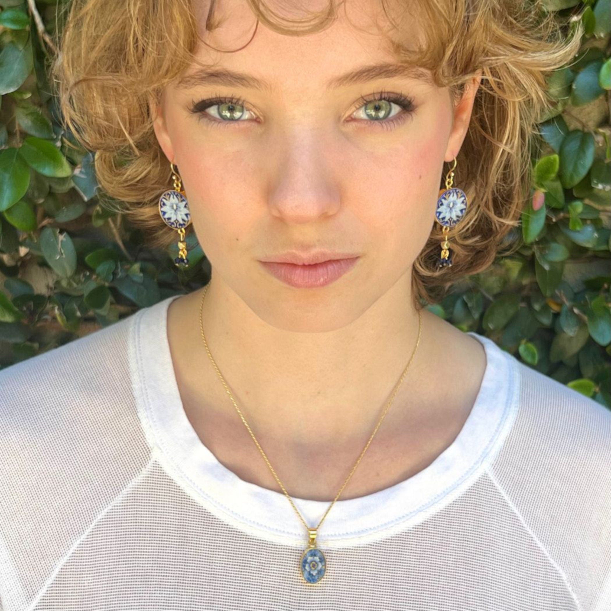 Blue Lotus Flower Upcycled Porcelain Ring handmade with Gold Plated Sterling Silver