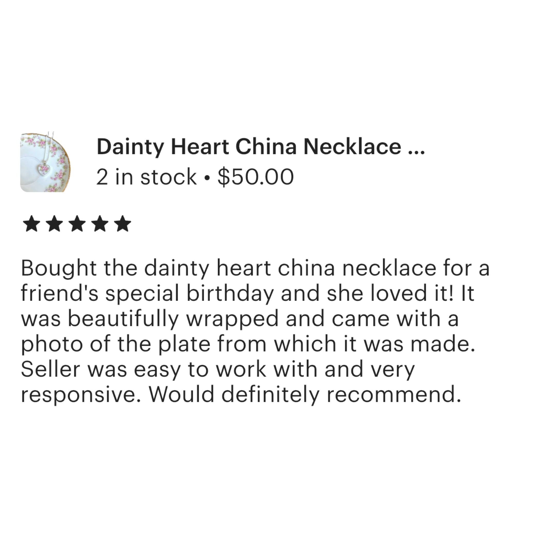 Vintage Rose China Heart Necklace handmade with French Limoges Porcelain