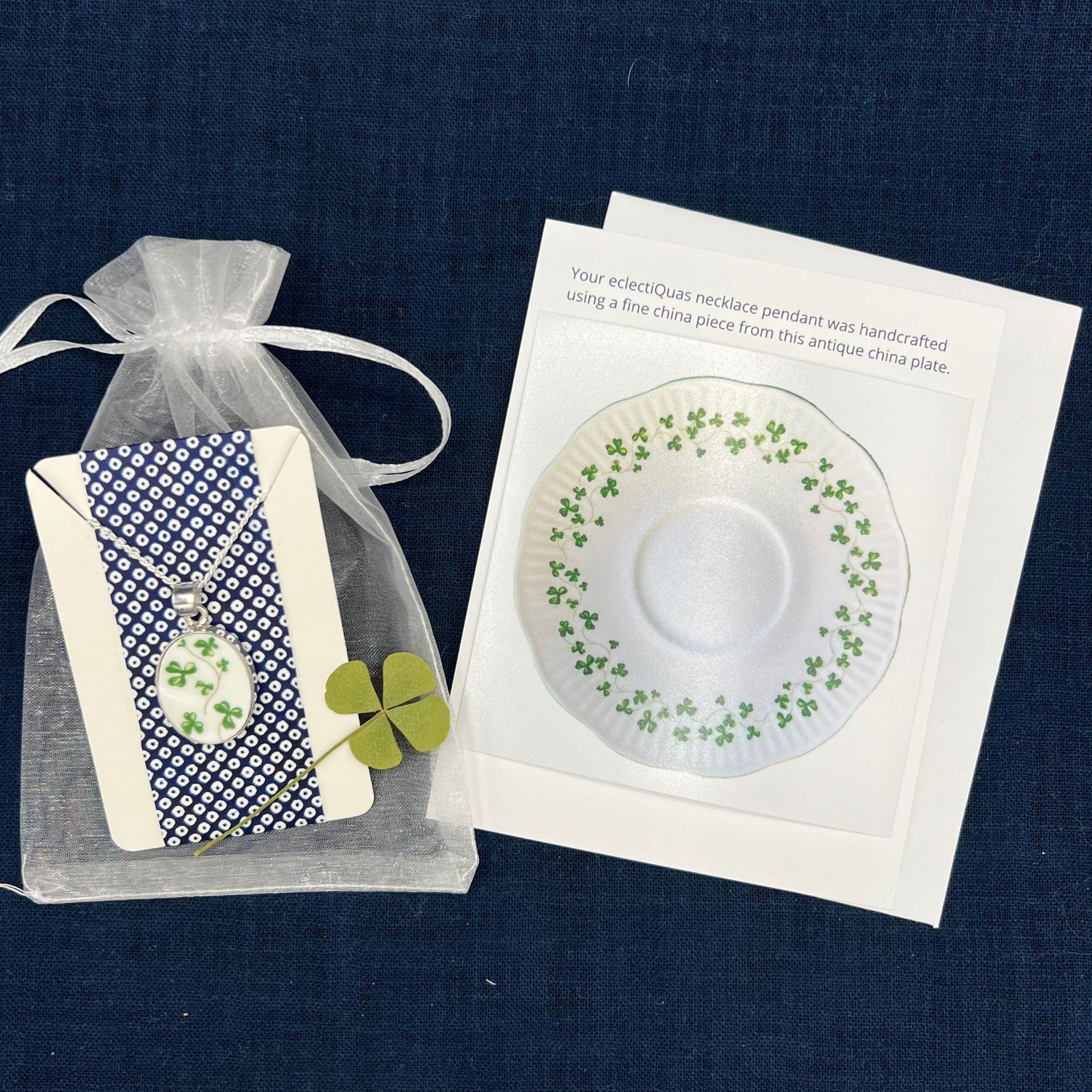 Irish Broken China Necklace handmade with Upcycled Royal Tara Shamrock China