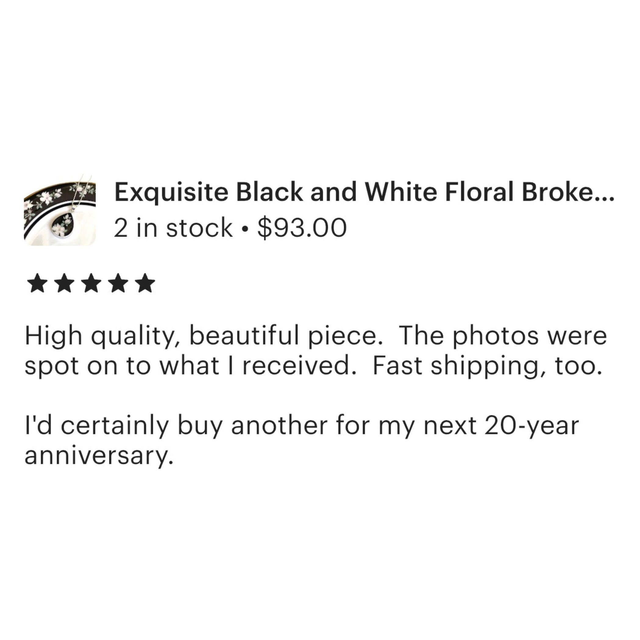 Black Chinoiserie Broken China Jewelry Necklace with Bold White Flowers