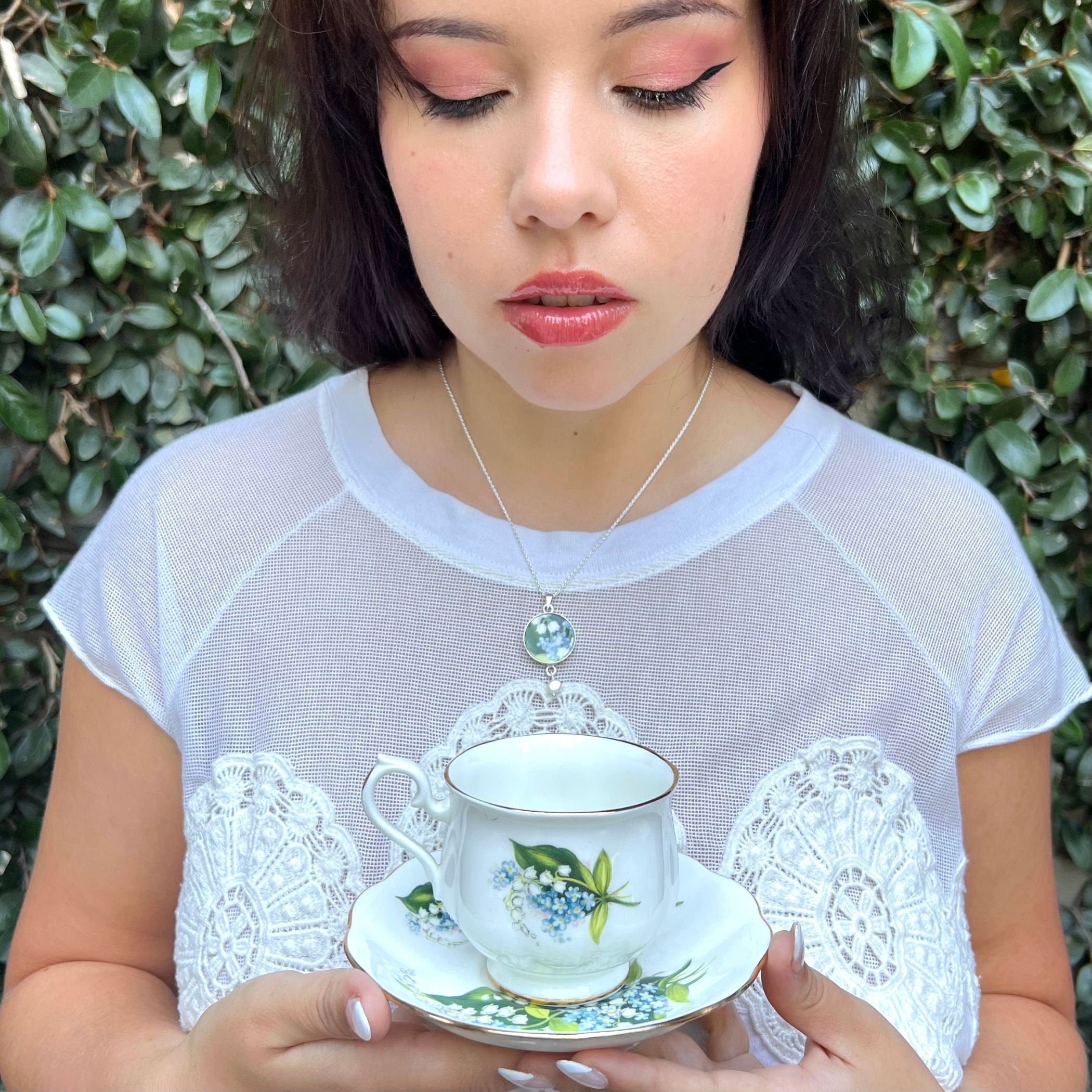 Royal Albert Lily of the Valley & Forget Me Not Tea Set for One and Broken China Jewelry