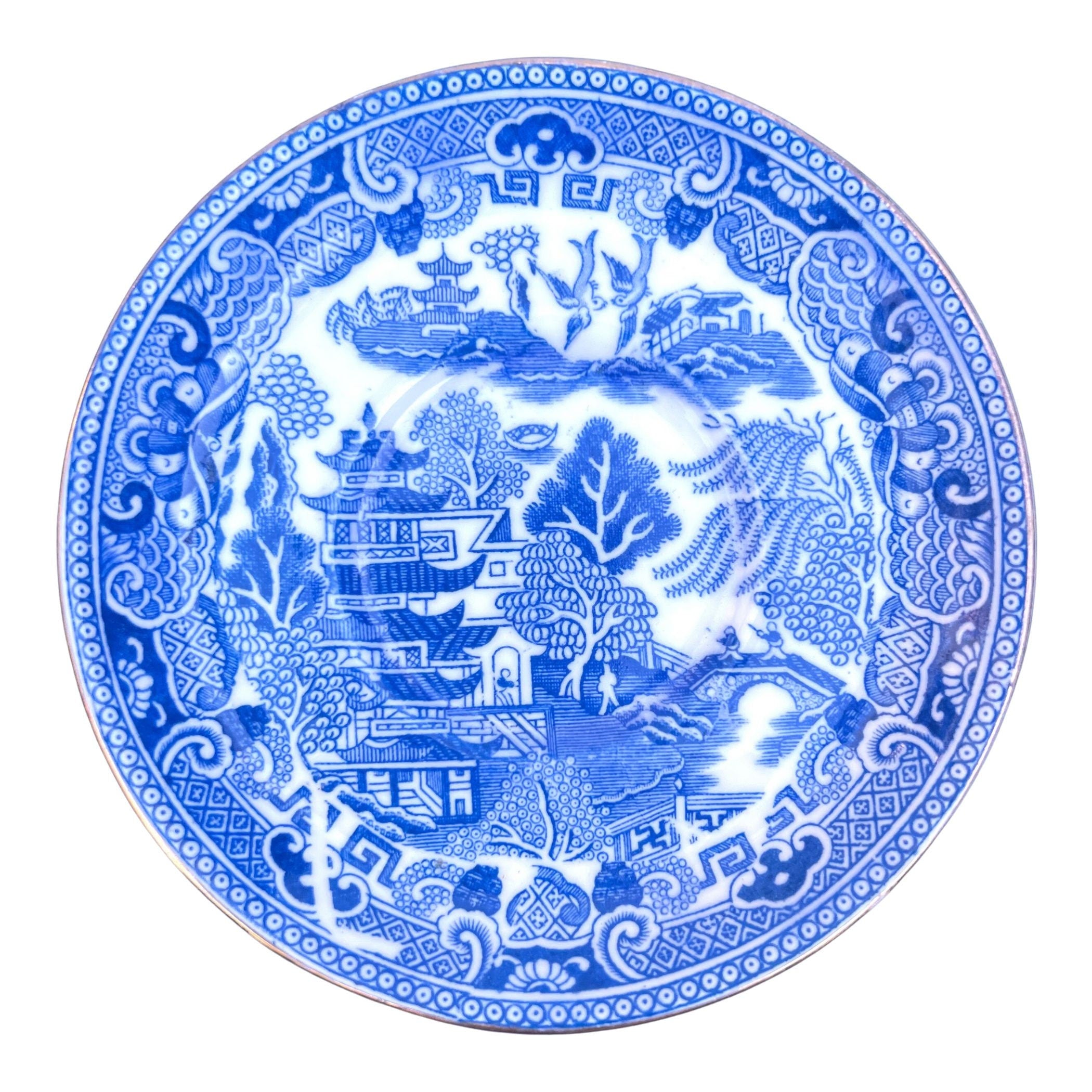 Crown Staffordshire Blue Willow China Cup & Saucer with Pagoda China Necklace