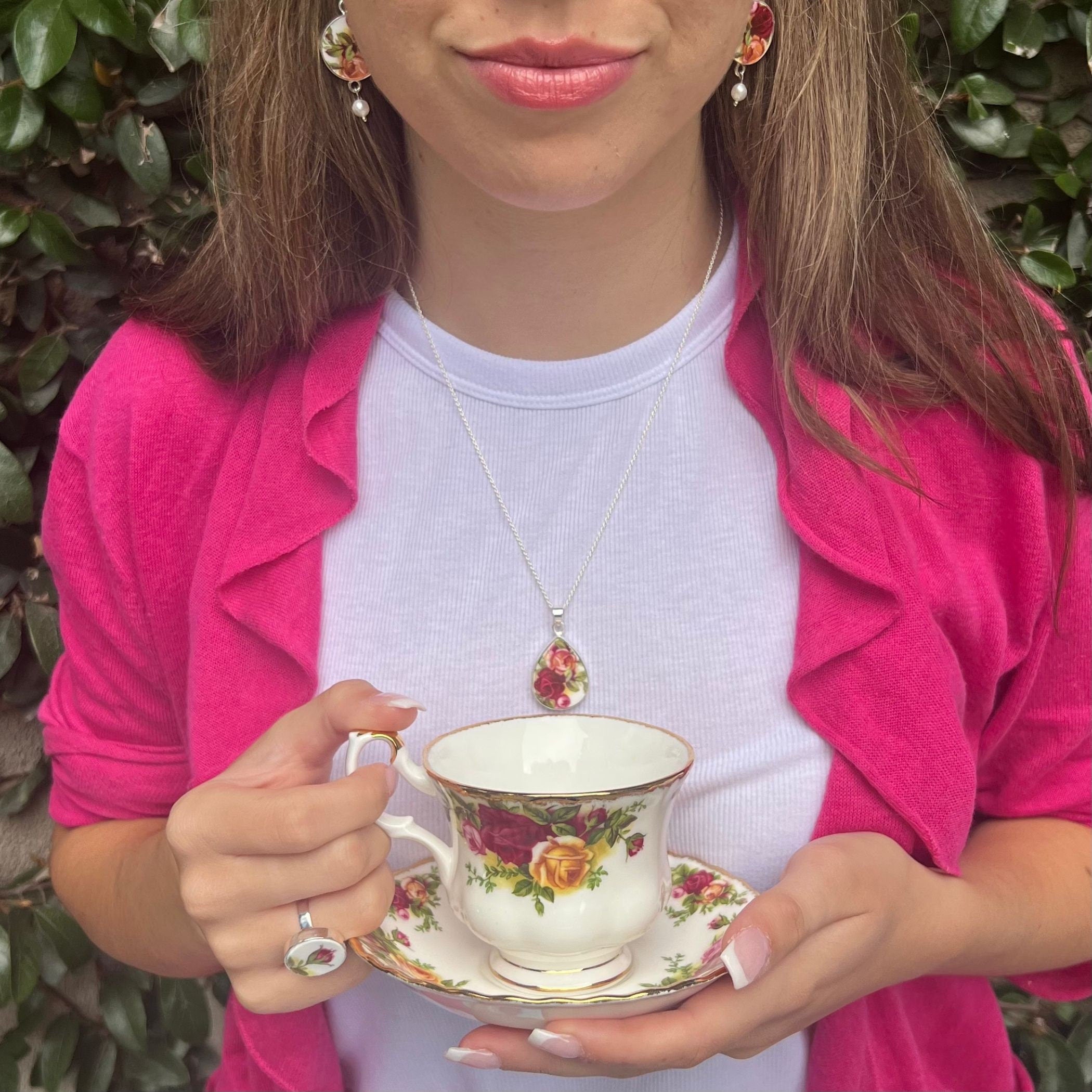 Royal Albert Old Country Roses Broken China Jewelry & China Tea Cup and Saucer
