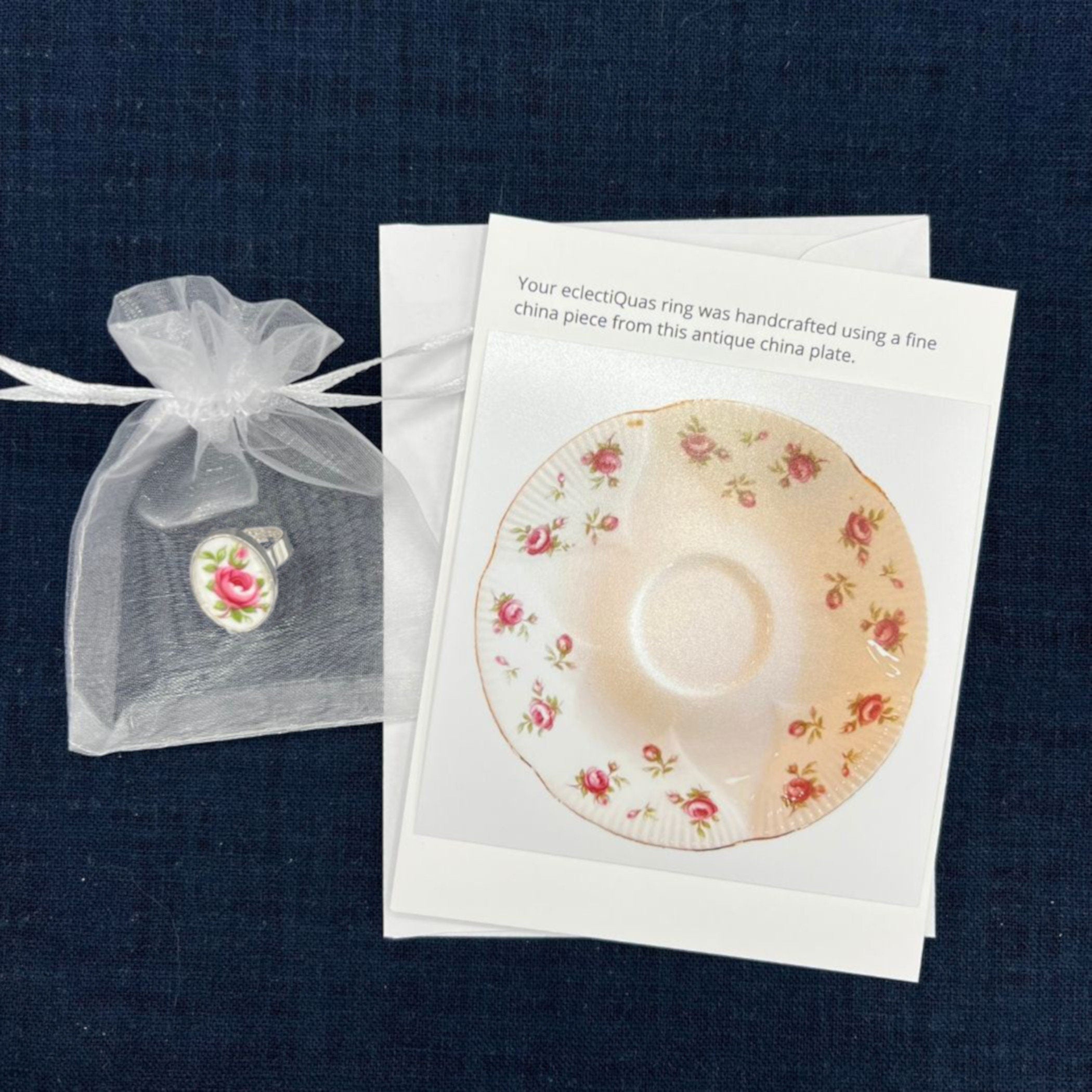 Vintage Royal Albert Oval Rose China Ring handmade with a Modern Victorian Aesthetic