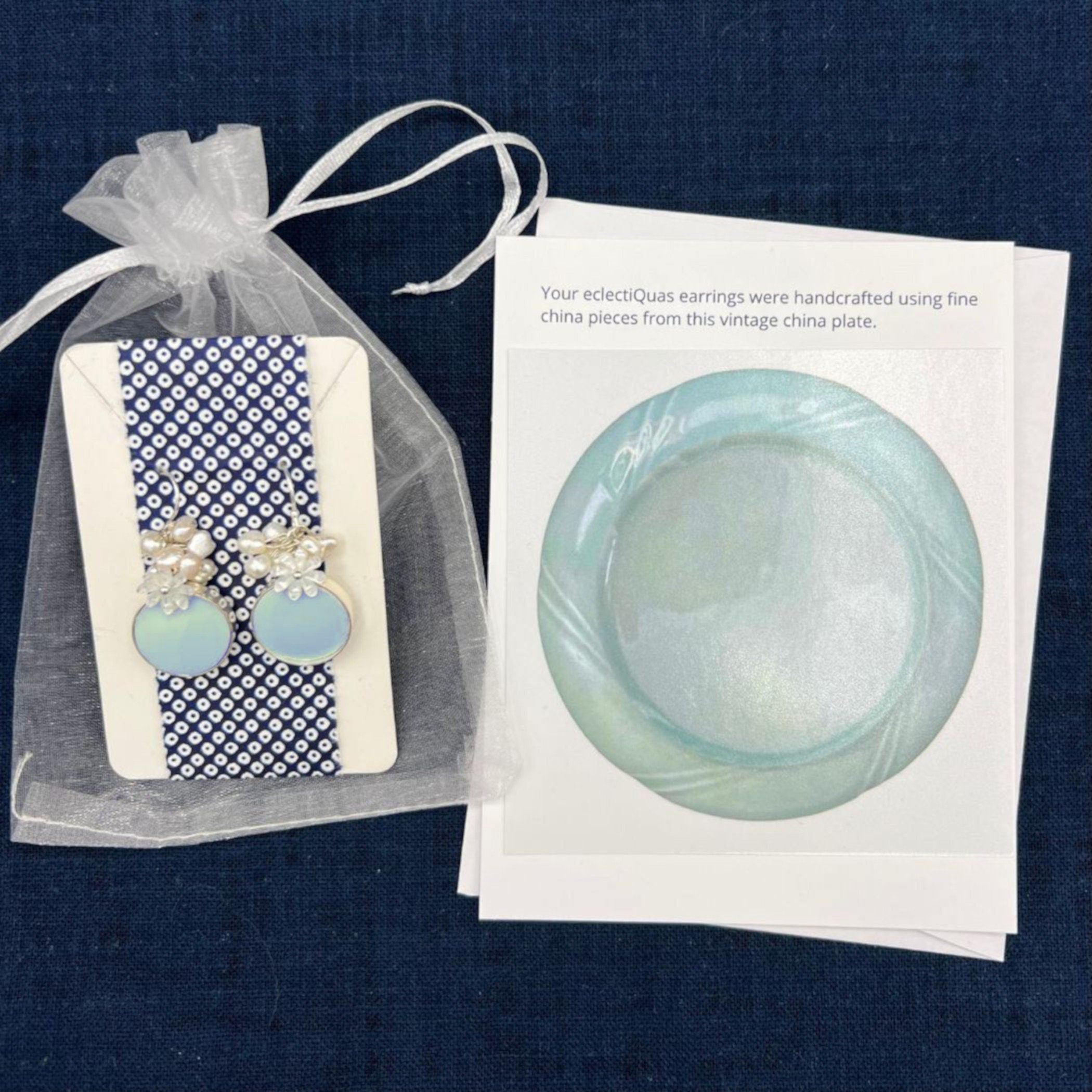 Dainty Celadon Porcelain Earrings handmade with Vintage Japanese Porcelain