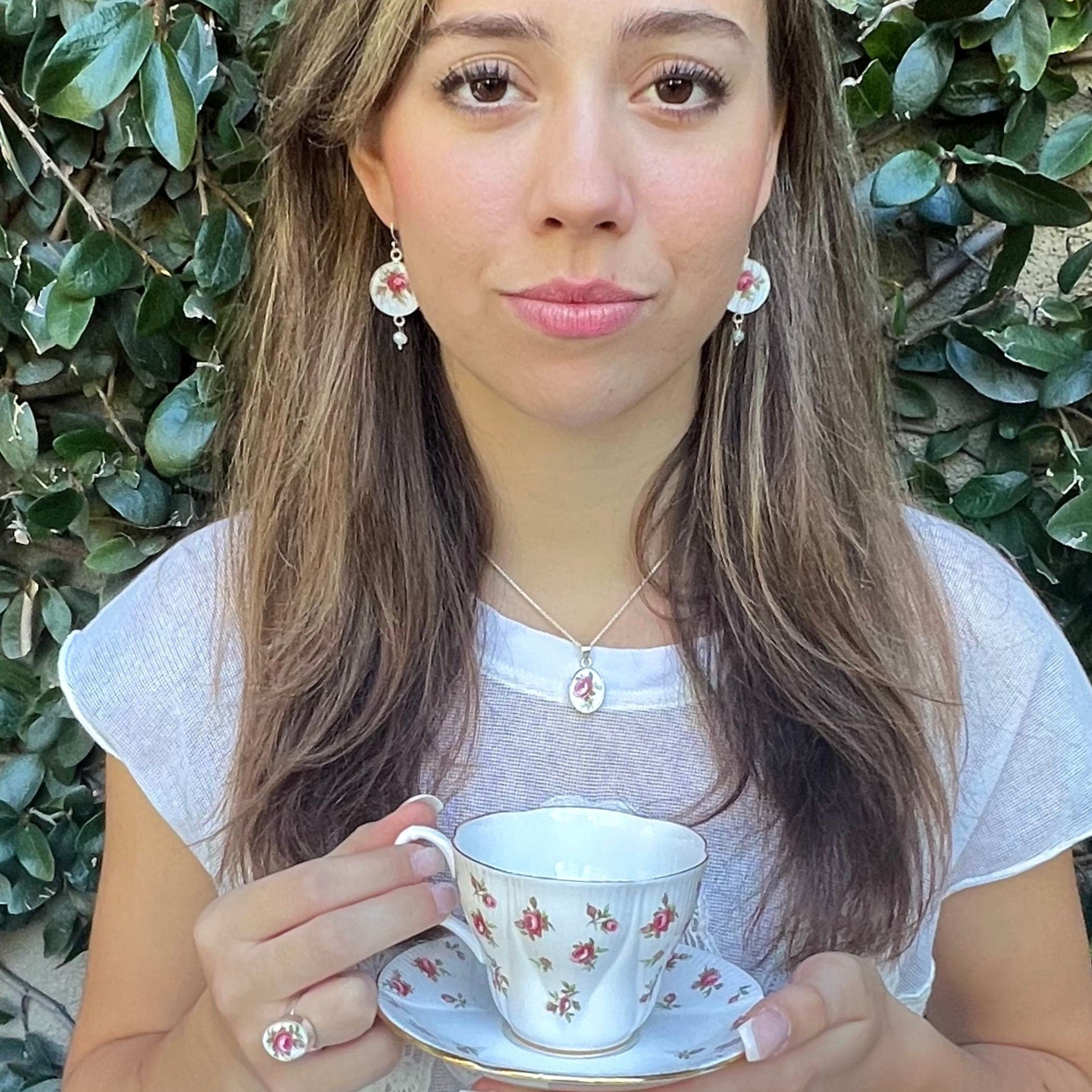Vintage Royal Albert Rosalie Broken China Jewelry & Fine Bone China Tea Cup and Saucer