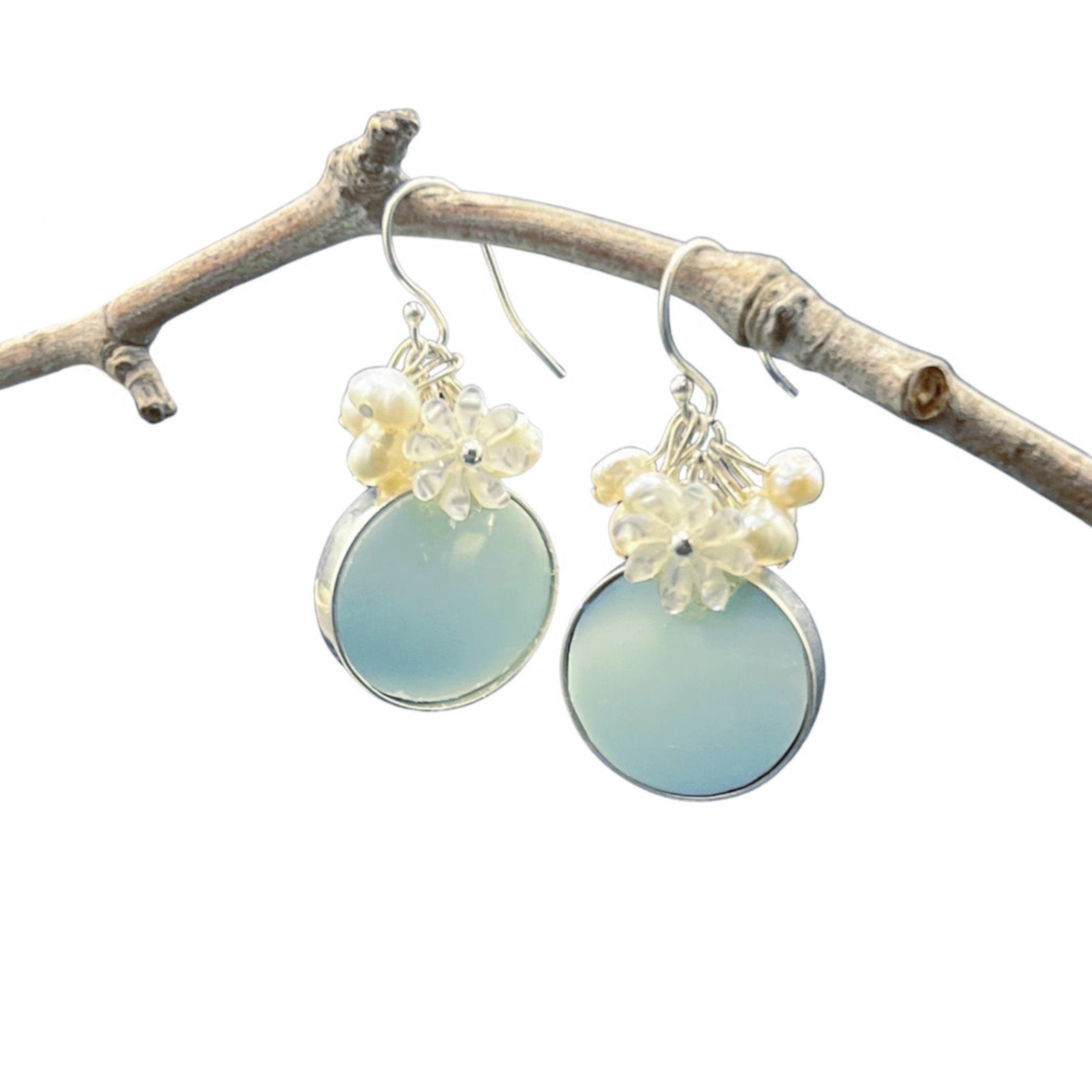 Dainty Celadon Porcelain Earrings handmade with Vintage Japanese Porcelain