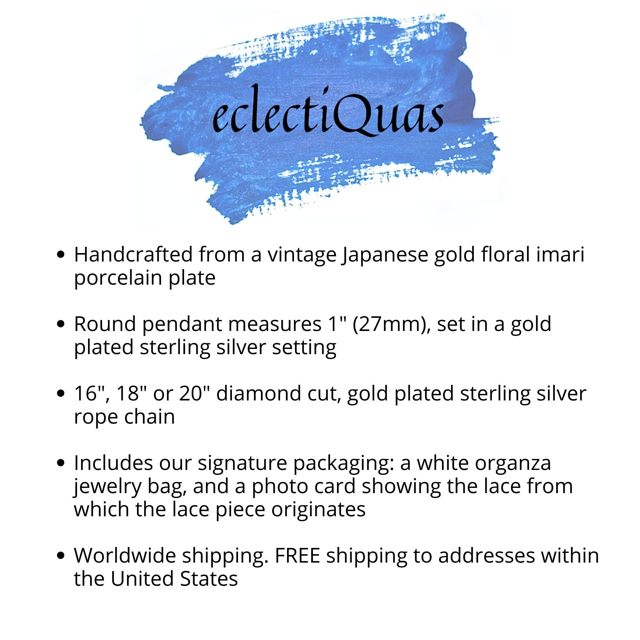 Japanese Gold Flower Porcelain Necklace handmade with Bold Vintage Imari China