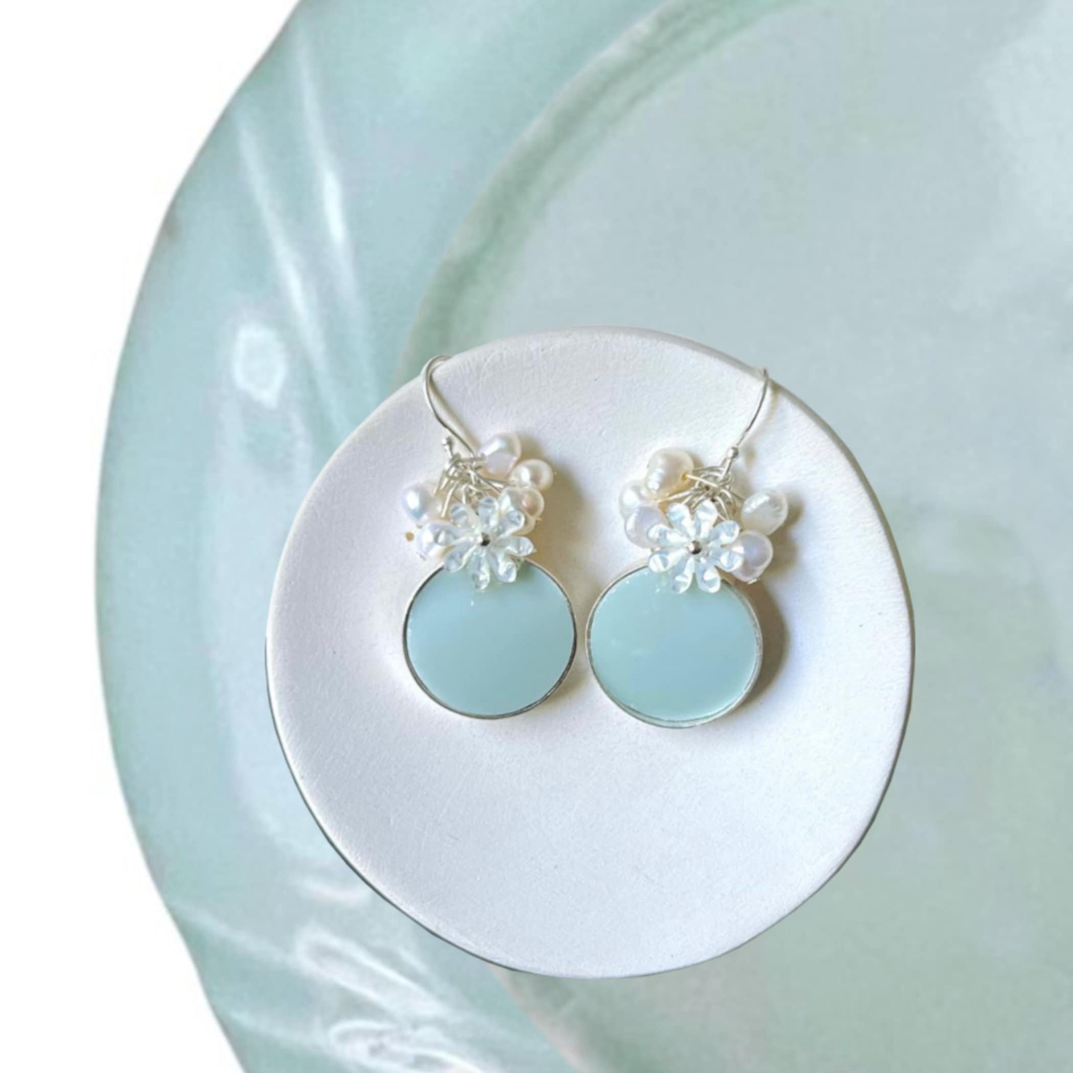 Celadon Pottery Oval Adjustable Ring handmade with Upcycled Porcelain & Sterling Silver, Asian Inspired China Jewelry Gift for Her Birthday